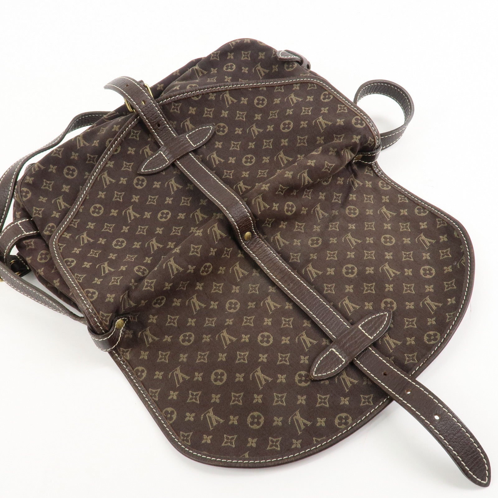 Louis Vuitton Monogram Mini Lin Saumur 30 Shoulder Bag Brown M95227 Used