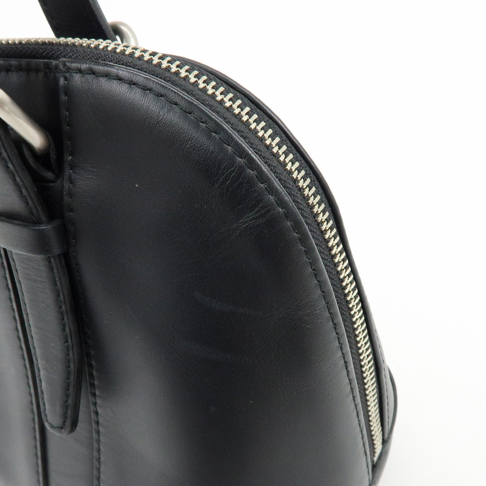 BURBERRY Leather Hand Bag Boston Bag Black