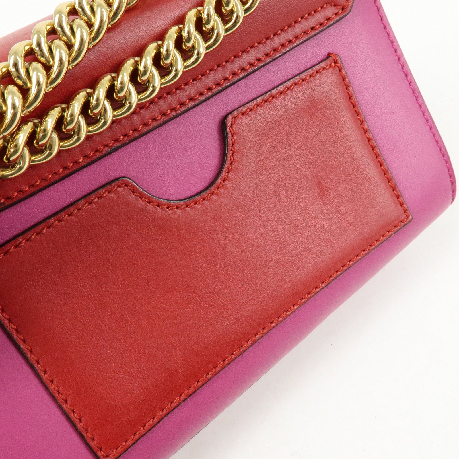 GUCCI Leather Chain Shoulder Bag Crossbody Bag Pink Red 409487