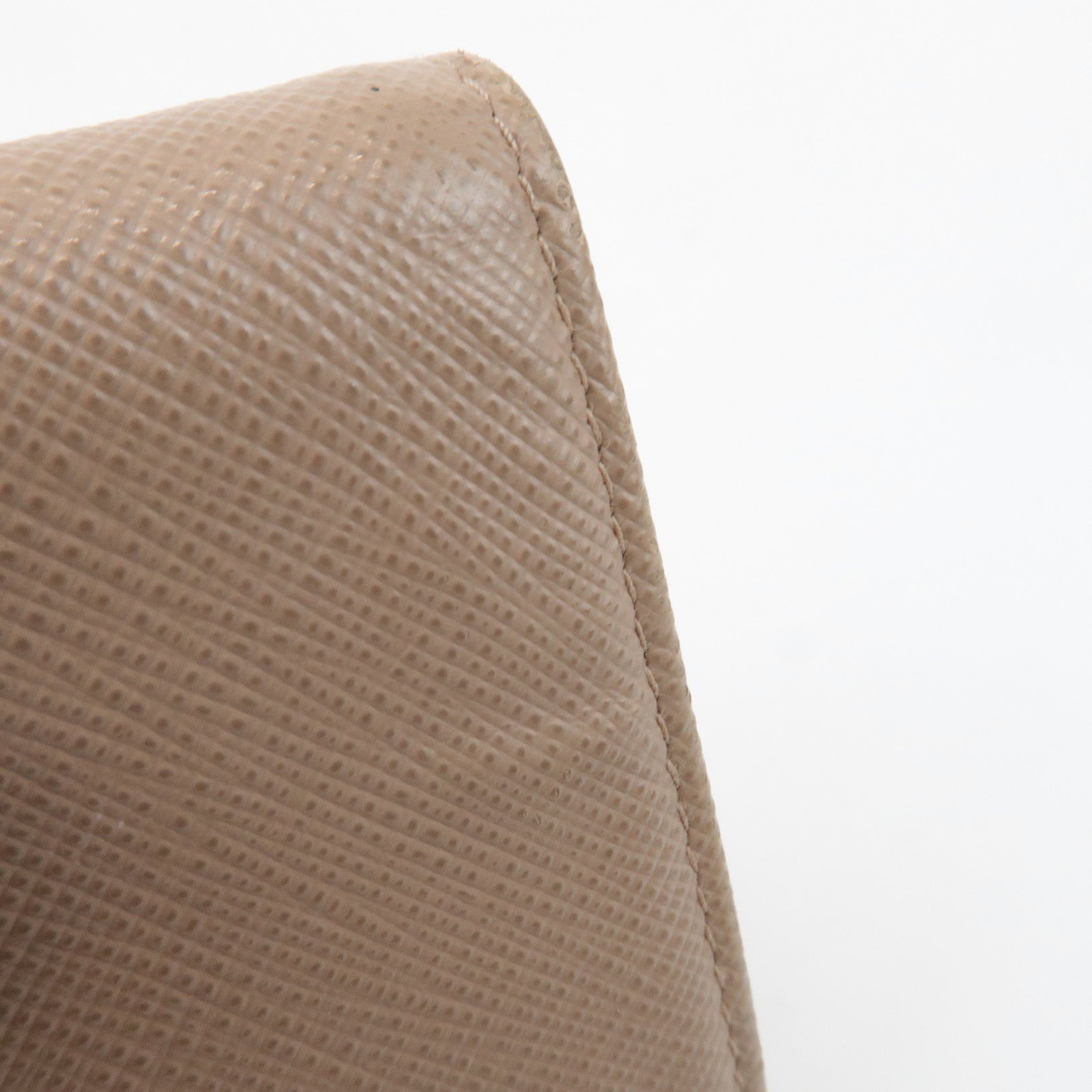 PRADA Logo Saffiano Leather Bi-Fold Small Wallet Beige 1MV204 Used