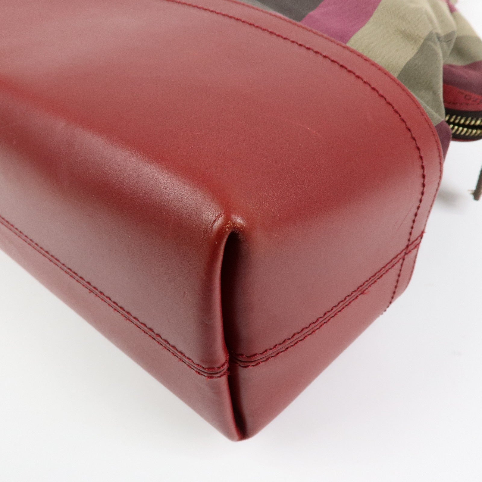 FENDI Chameleon Pequin Canvas Leather Shoulder Bag Tote Bag 8BN232