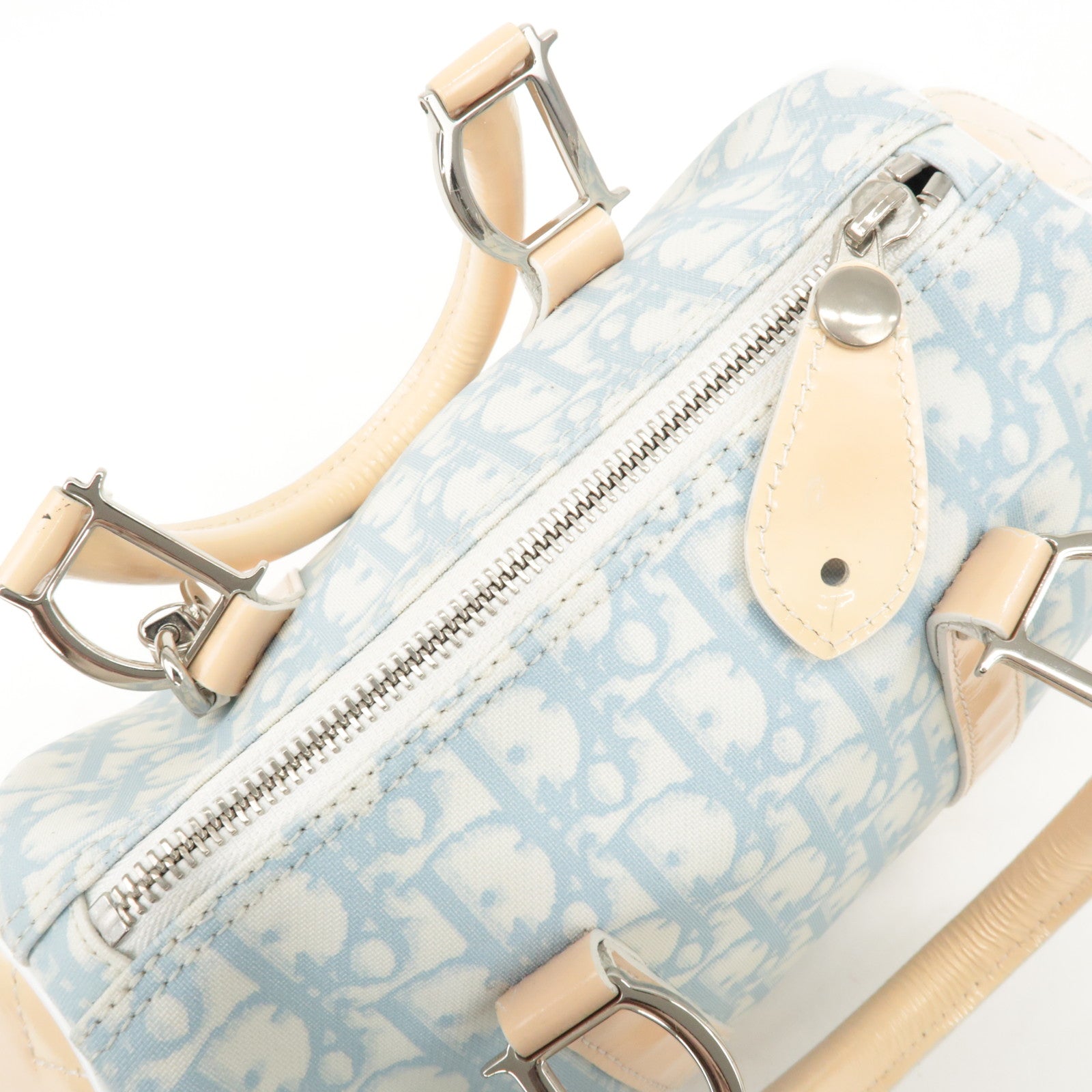Christian Dior Trotter Leather PVC Hand Bag Beige Light Blue Used