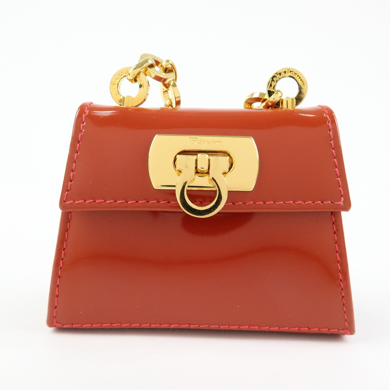 Ferragamo Gancini Patent Leather Chain Shoulder Crossbody Bag Red