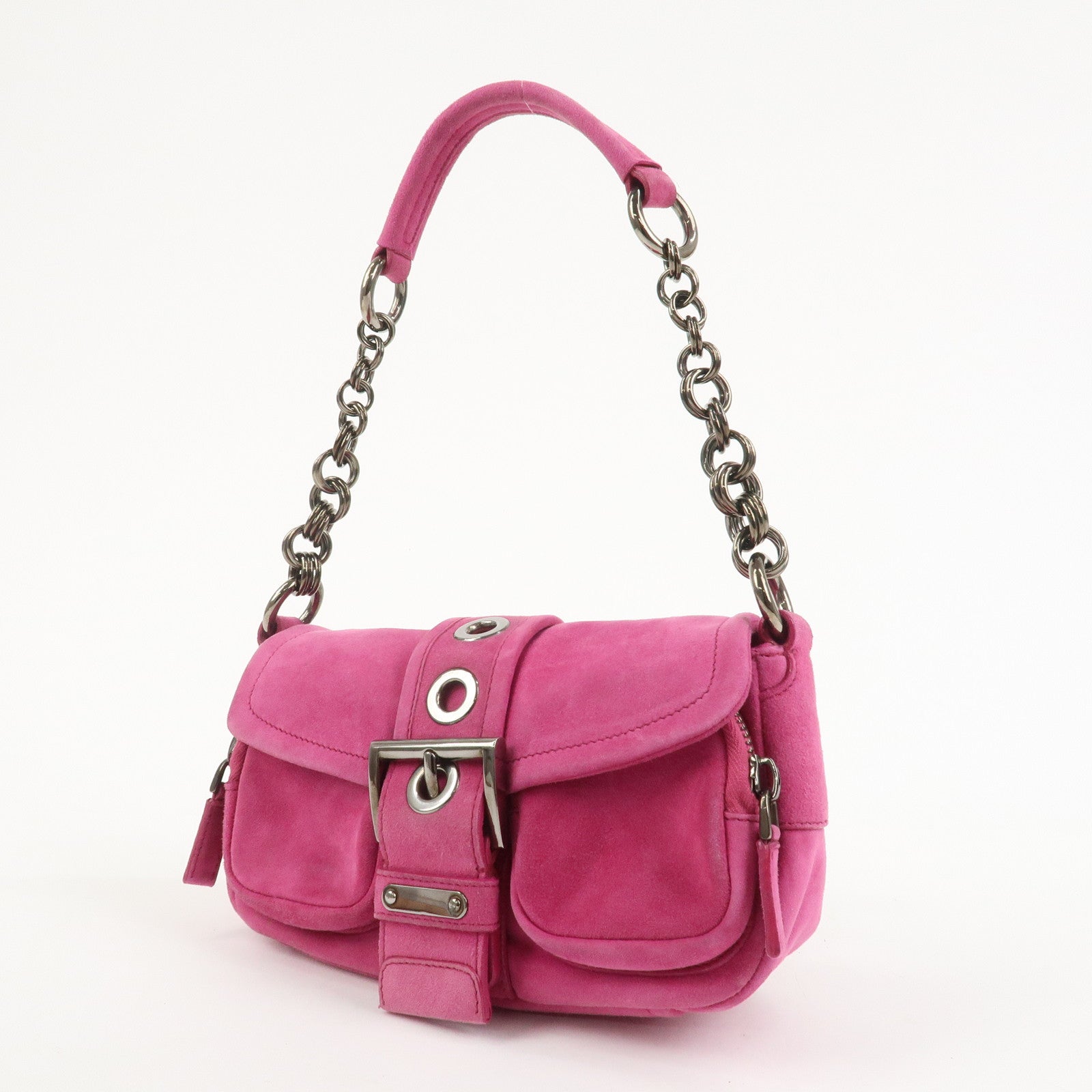 PRADA Triangle Logo Suede Shoulder Bag Hand Bag Pink BR2635