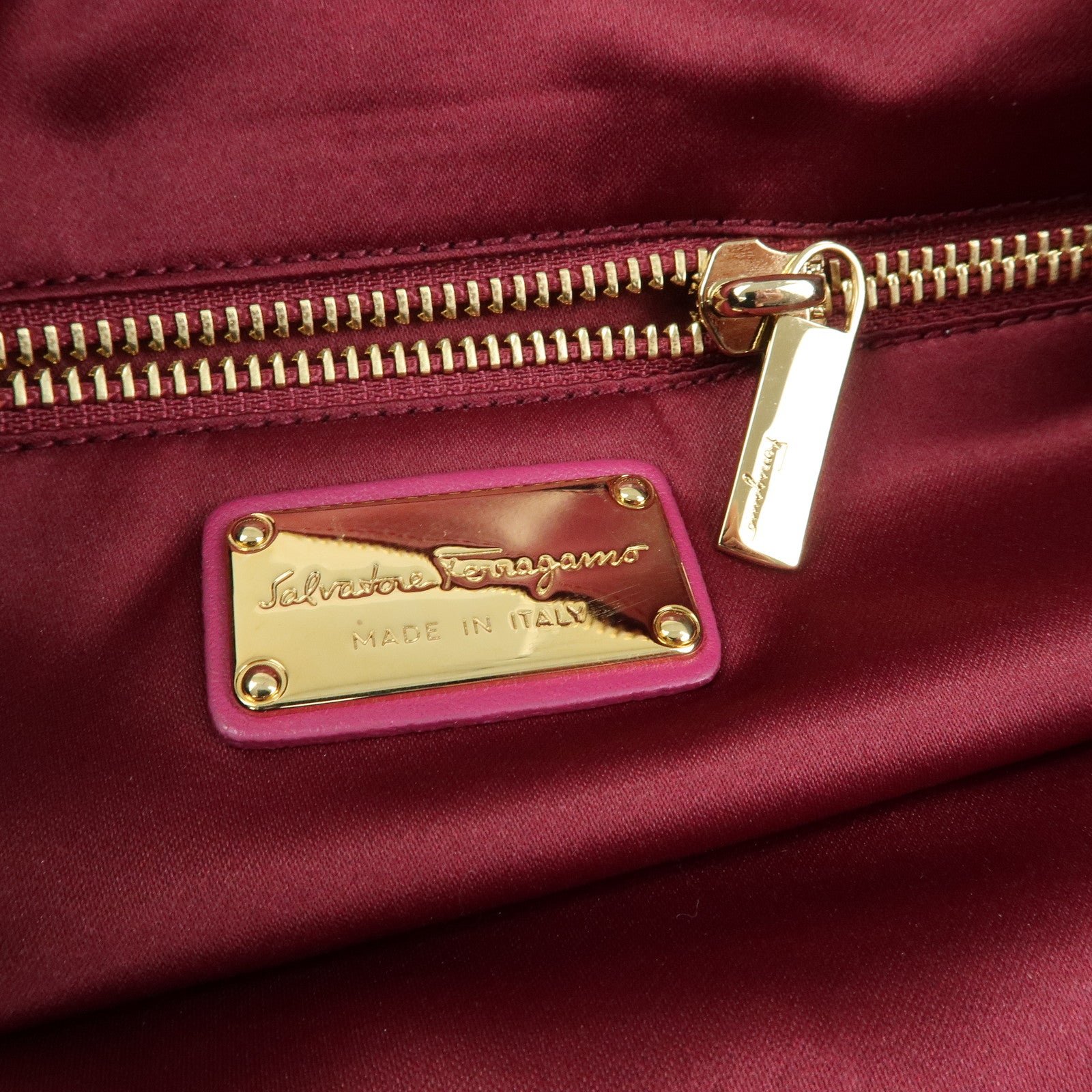 Ferragamo Gancini Nylon Leather 2Way Bag Hand Bag Shoulder Bag Pink