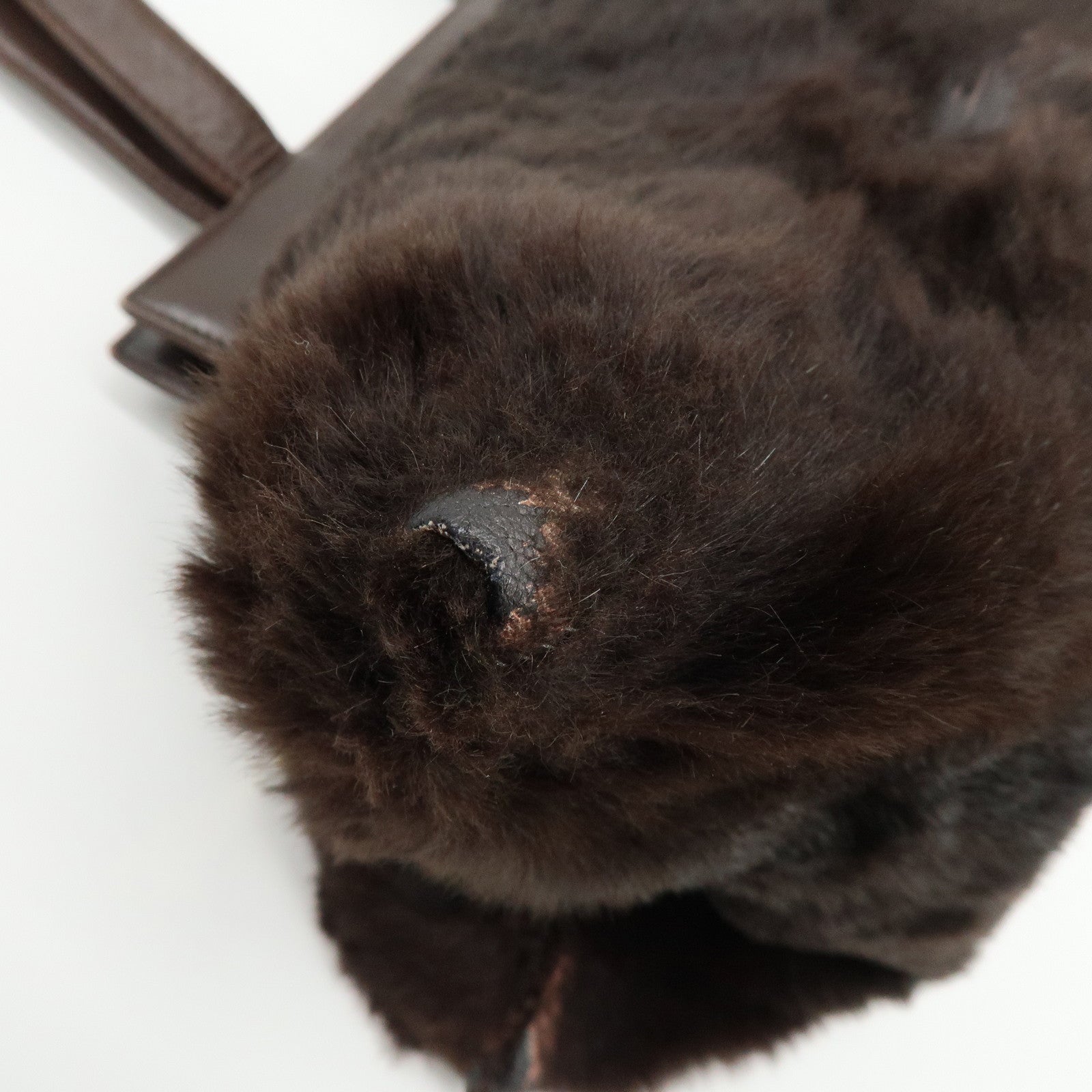 LOEWE Fur Nappa Leather Hand Bag Dark Brown