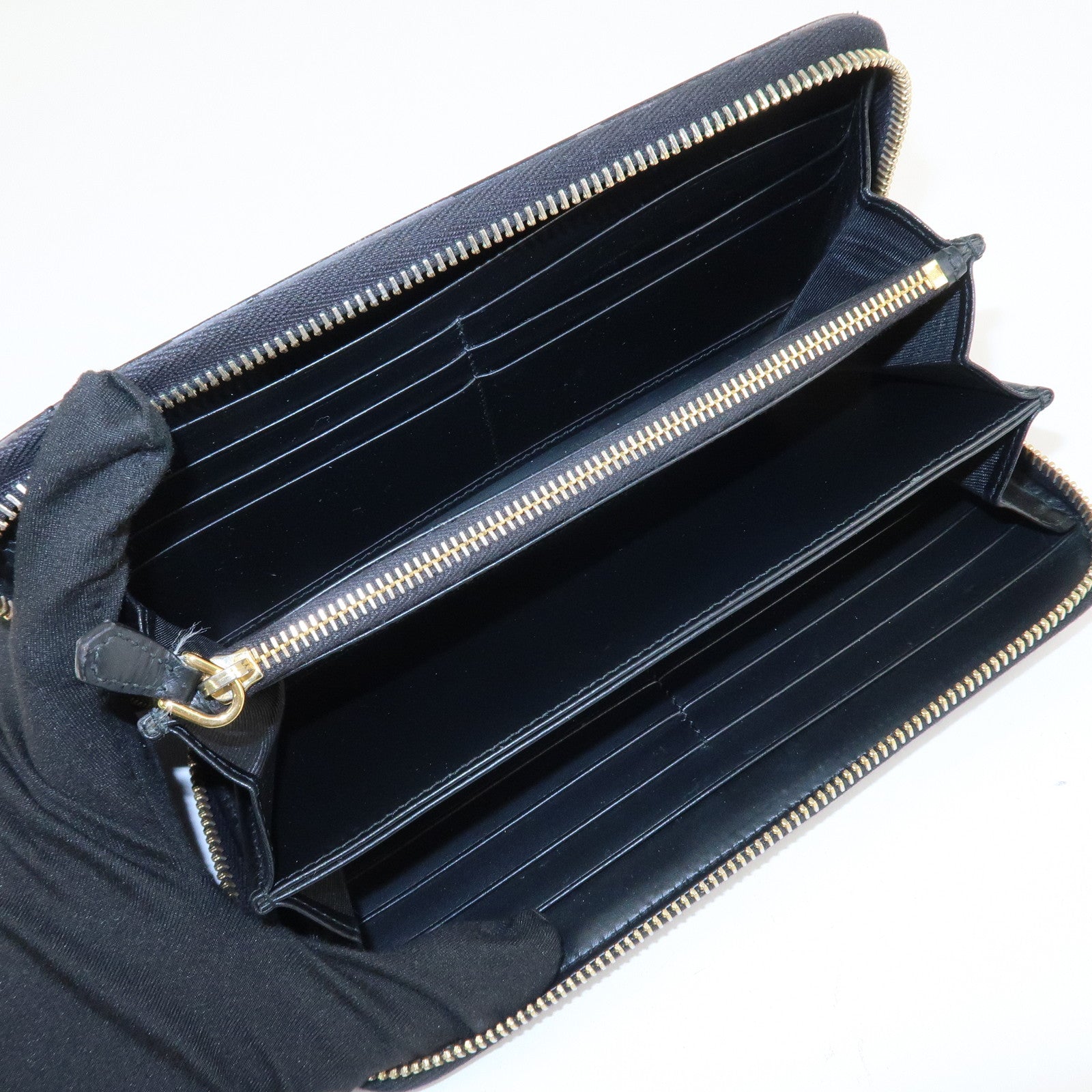 PRADA Logo Saffiano Vernis Leather Round Zipper Long Wallet 1ML506 Used