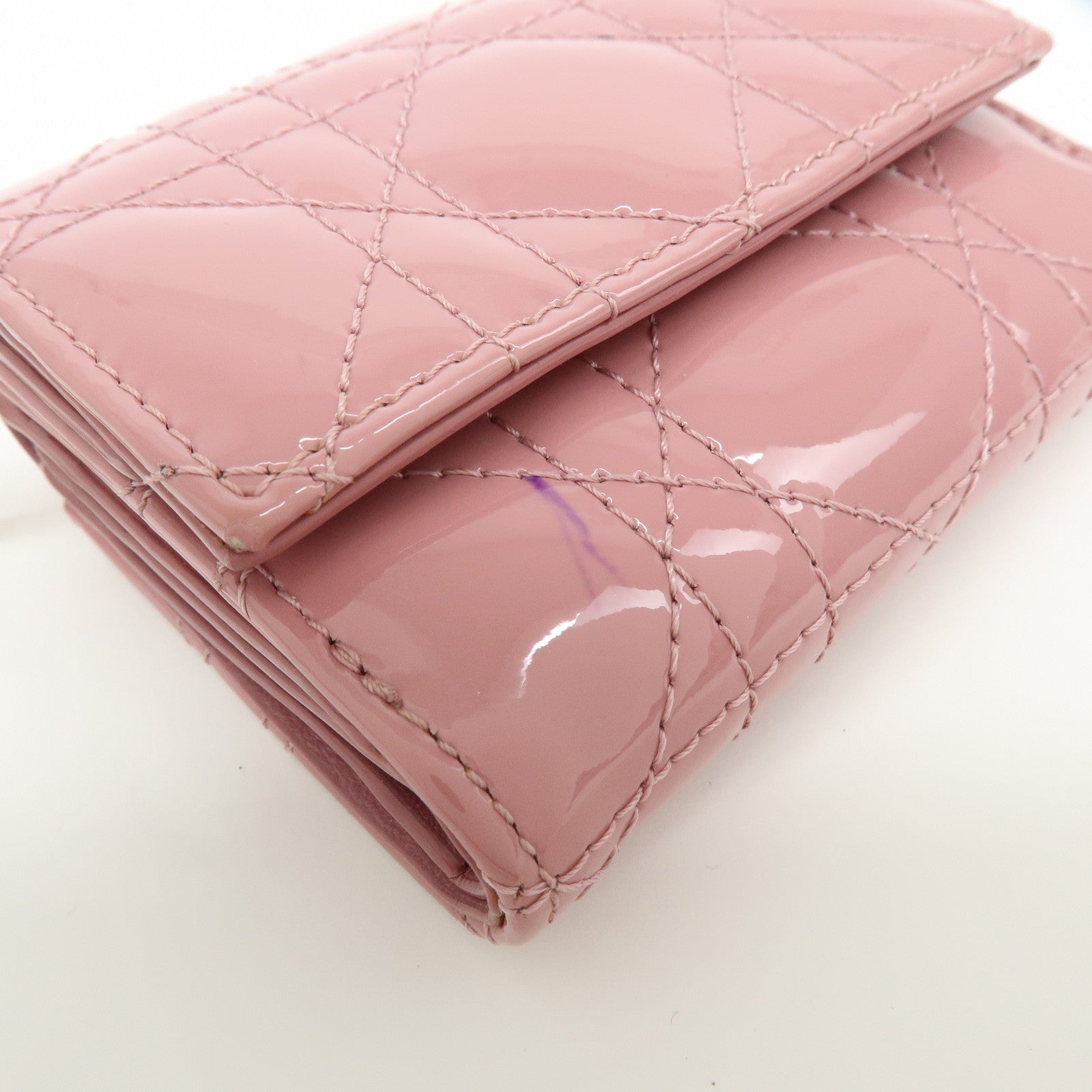 Christian Dior Cannage Patent Leather Bi-fold Compact Wallet Pink