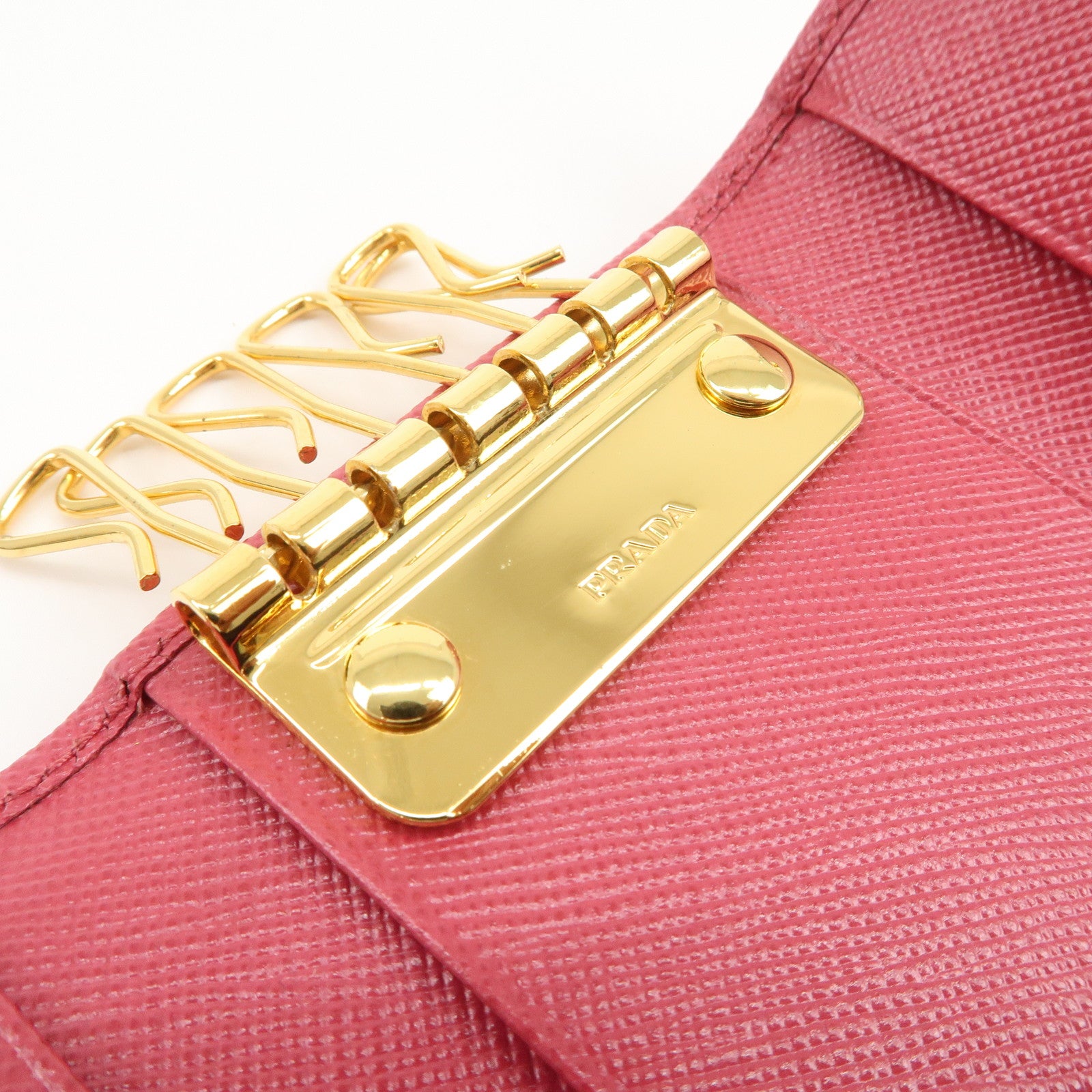 PRADA Logo Saffiano Leather 6 Rings Key Case Key Holder Pink 1PG222