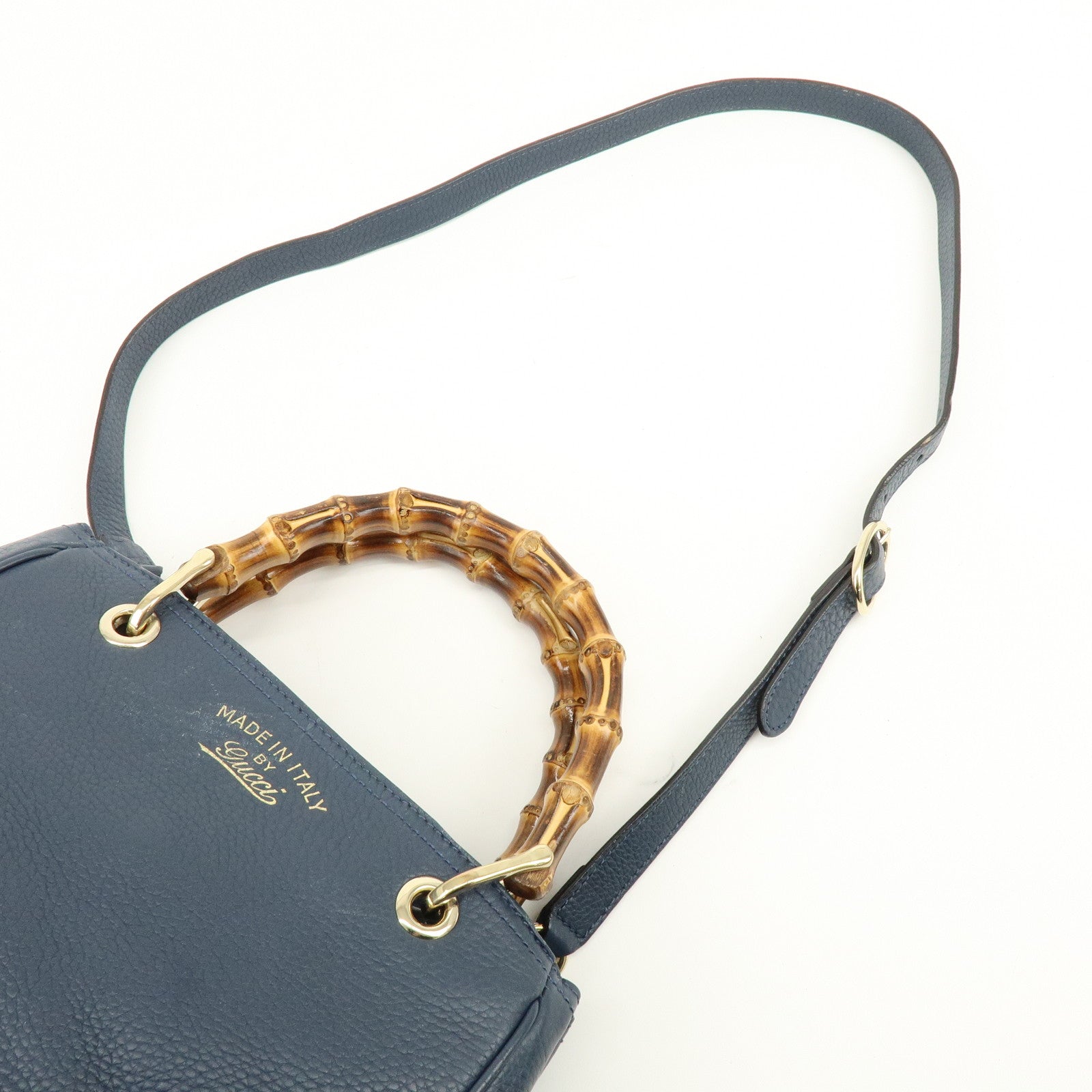 GUCCI Bamboo Leather 2Way Bag Tote Bag Shoulder Bag Blue 336032