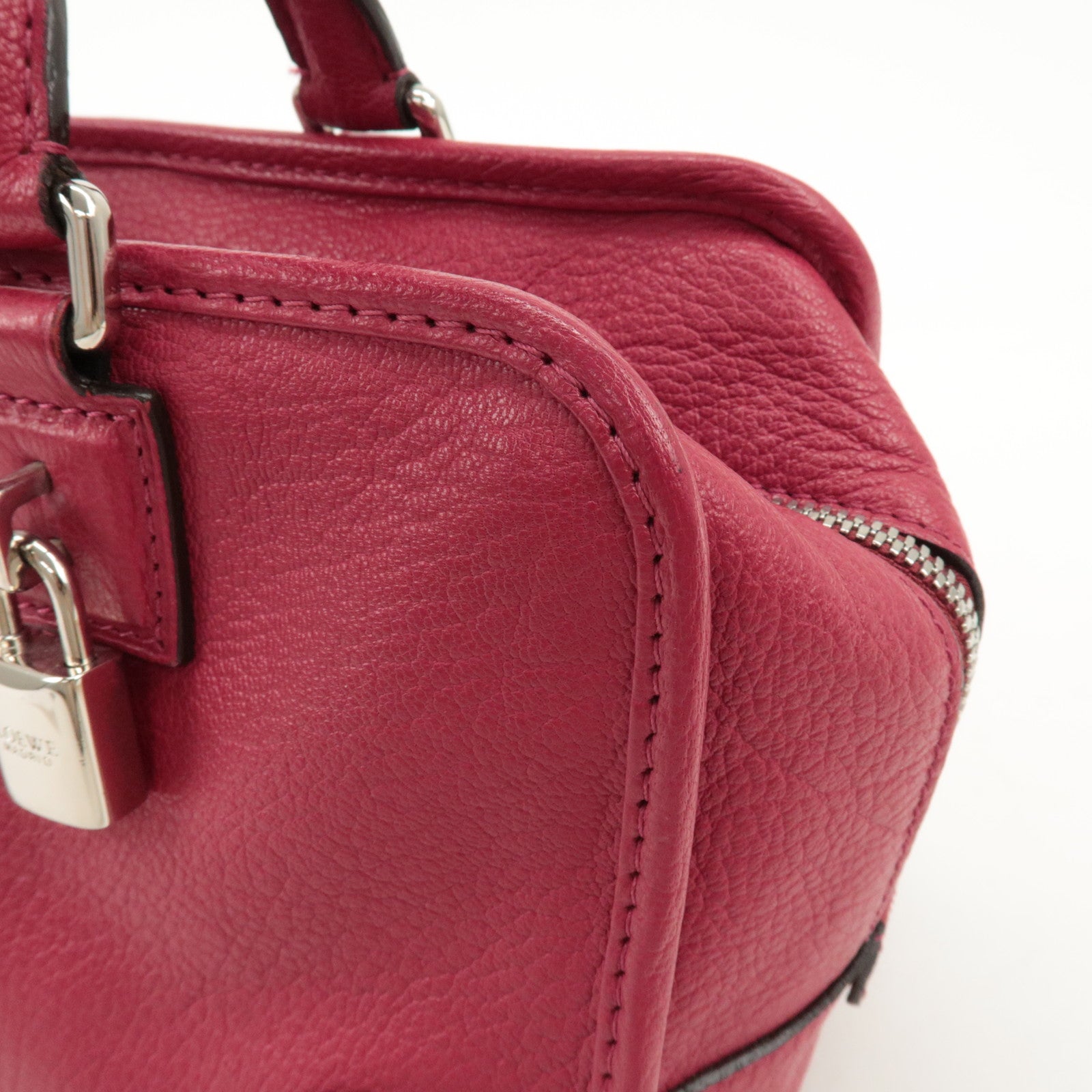 LOEWE Anagram Leather Amazona 28 Hand Bag Boston Bag Red Used