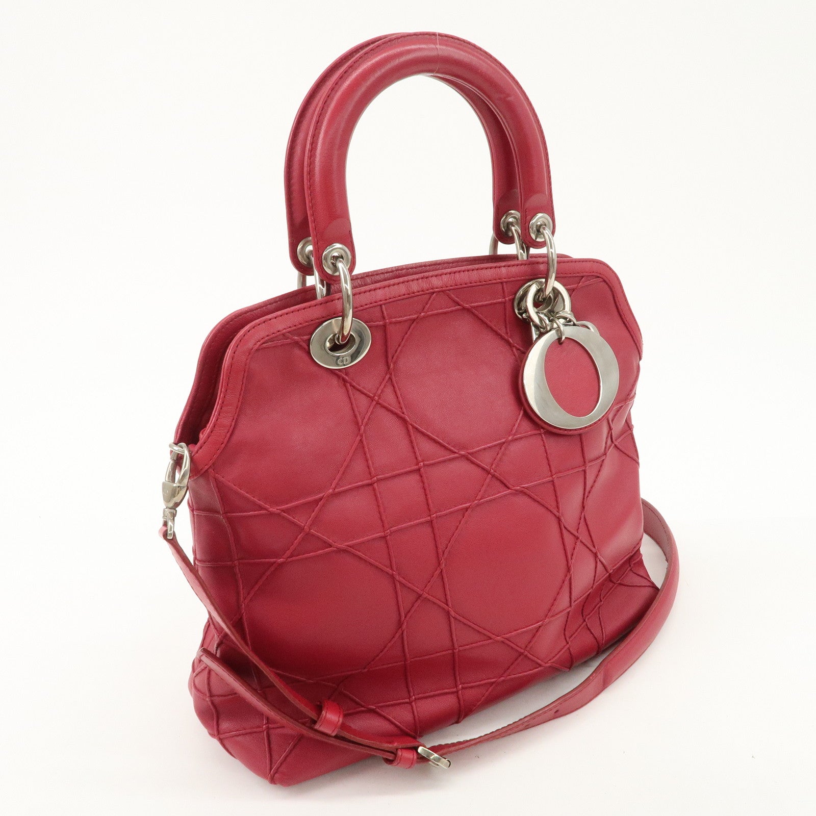 Christian Dior Leather 2Way Bag Hand Bag Shoulder Bag Pink Used