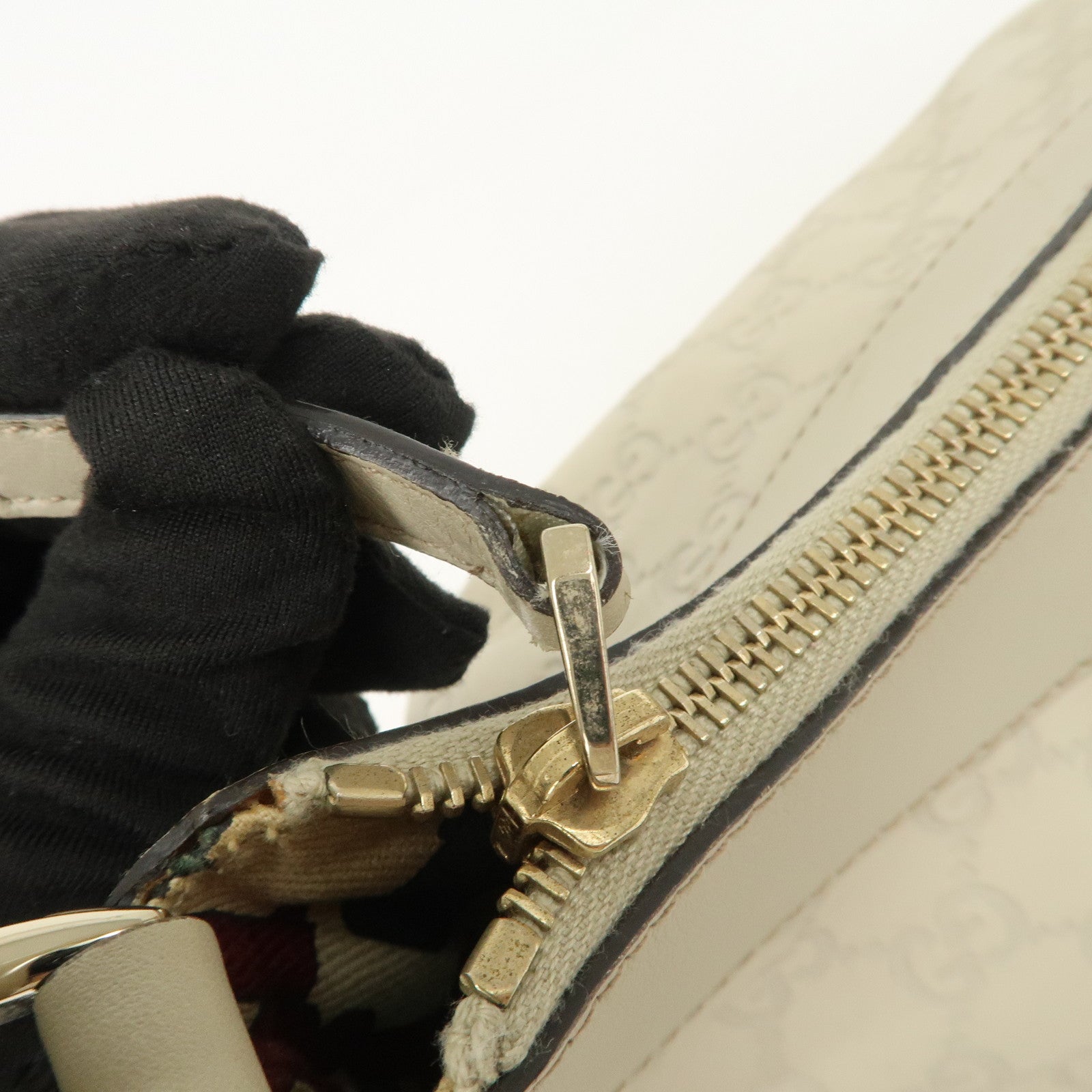 GUCCI Abbey Guccissima Leather Shoulder Bag Hand Bag Ivory 190525 Used