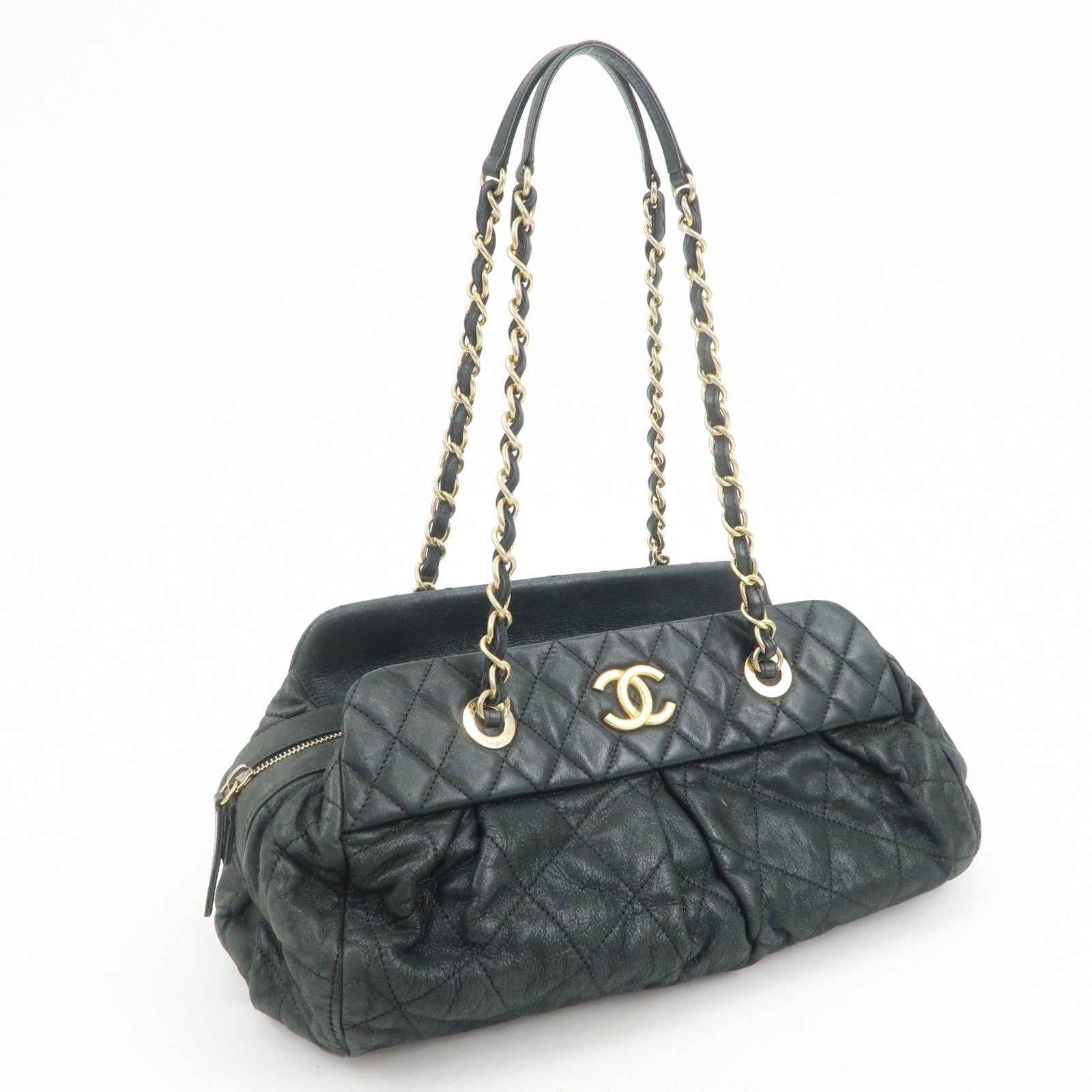 CHANEL Matelasse COCO Mark Lamb Skin Shoulder Bag Black A50475