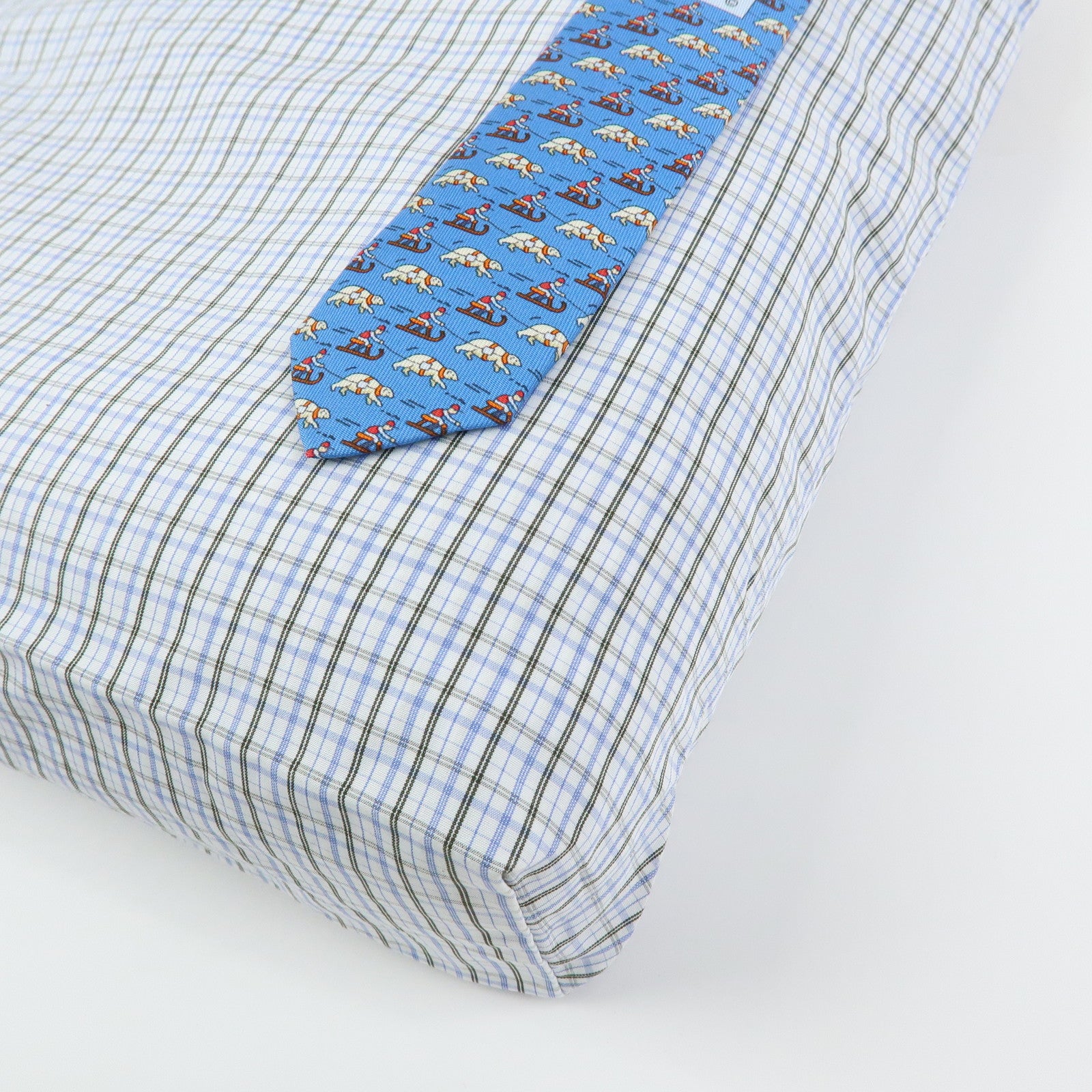 HERMES Silk Necktie Tote Bag Shoulder Bag Hand Bag Blue