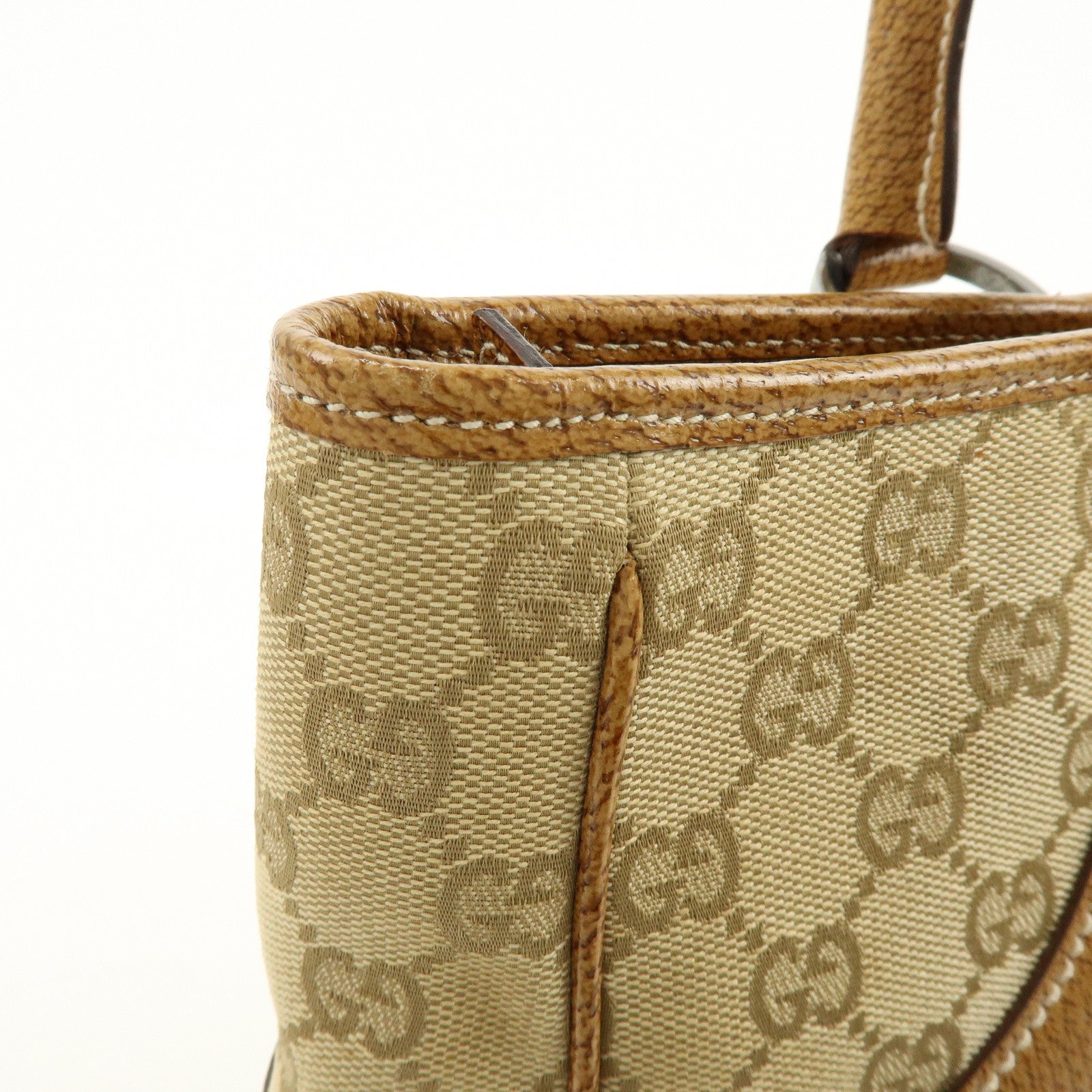 GUCCI GG Canvas Leather Tote Bag Hand Bag Beige Camel 113011