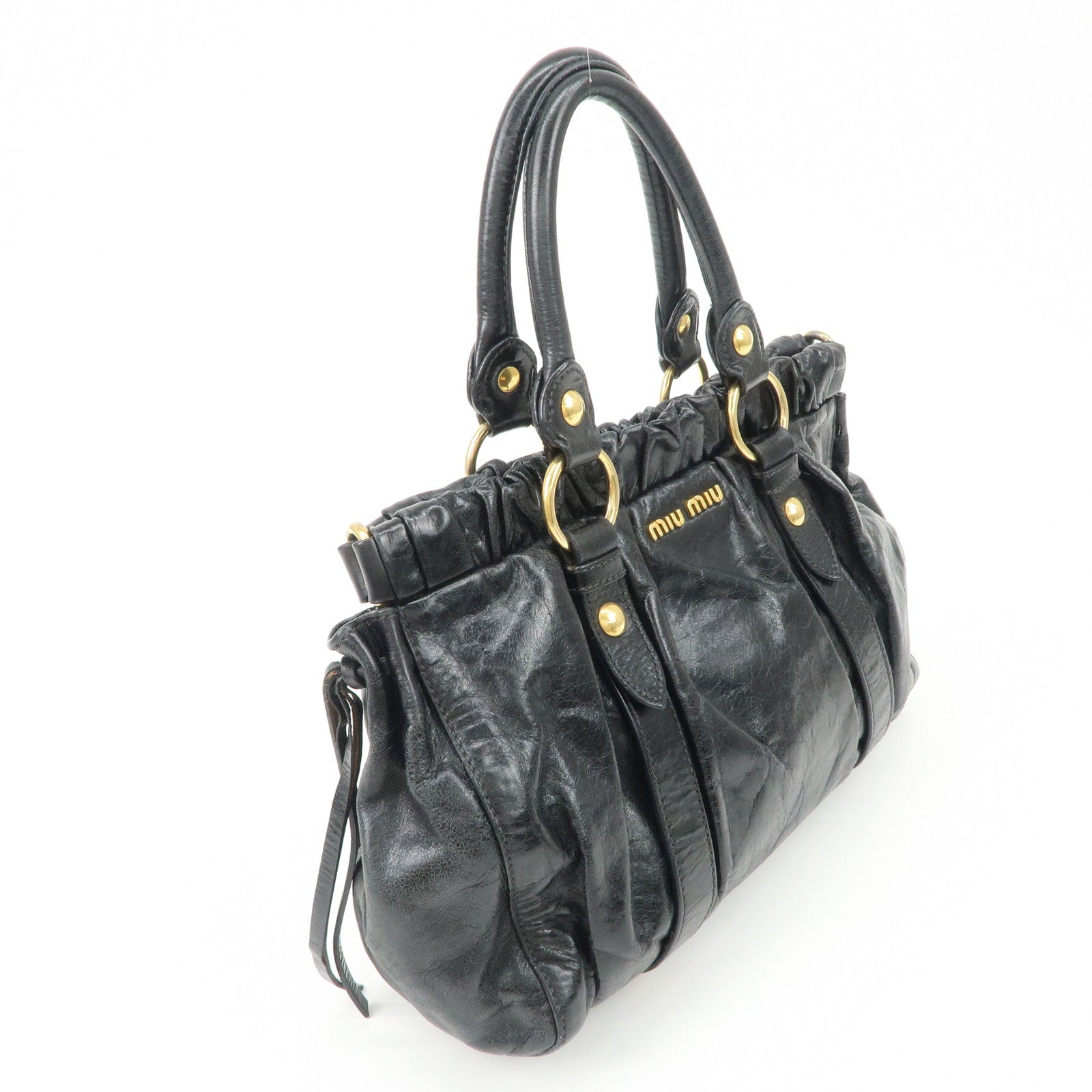 MIU MIU Patent Leather 2Way Tote Bag Shoulder Bag Black RT0383