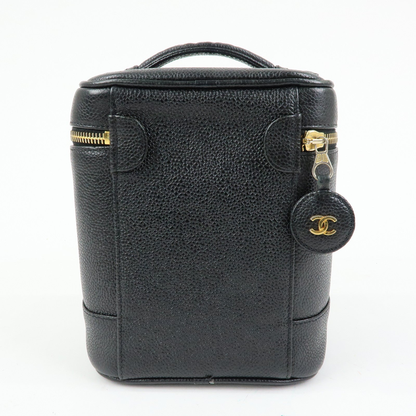 CHANEL COCO Mark Cavairskin Vanity Bag Hand Bag Black A01998