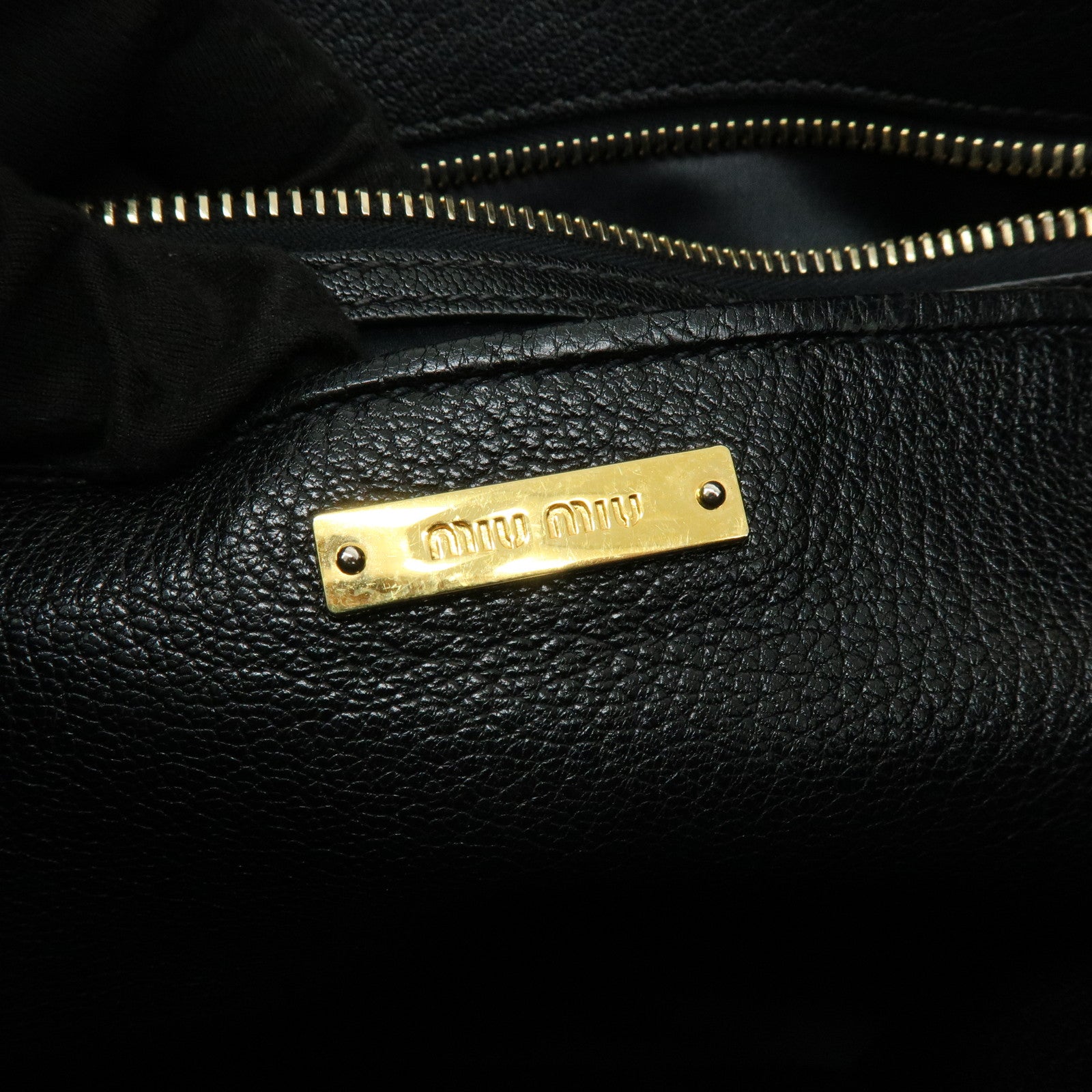 MIU MIU Leather 2Way Bag Hand Bag Shoulder Crossbody Bag Black