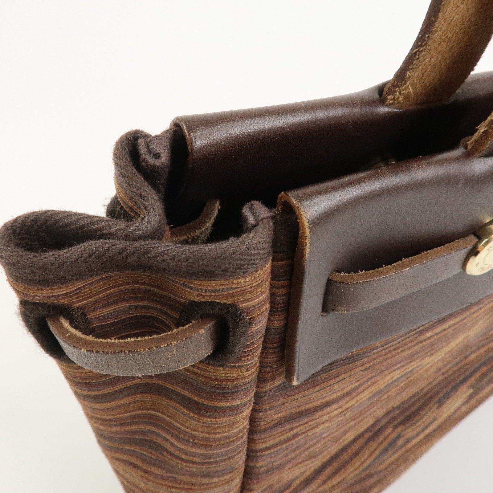 HERMES Cabas PM Airline Toile Officier Leather Shoulder Bag Brown