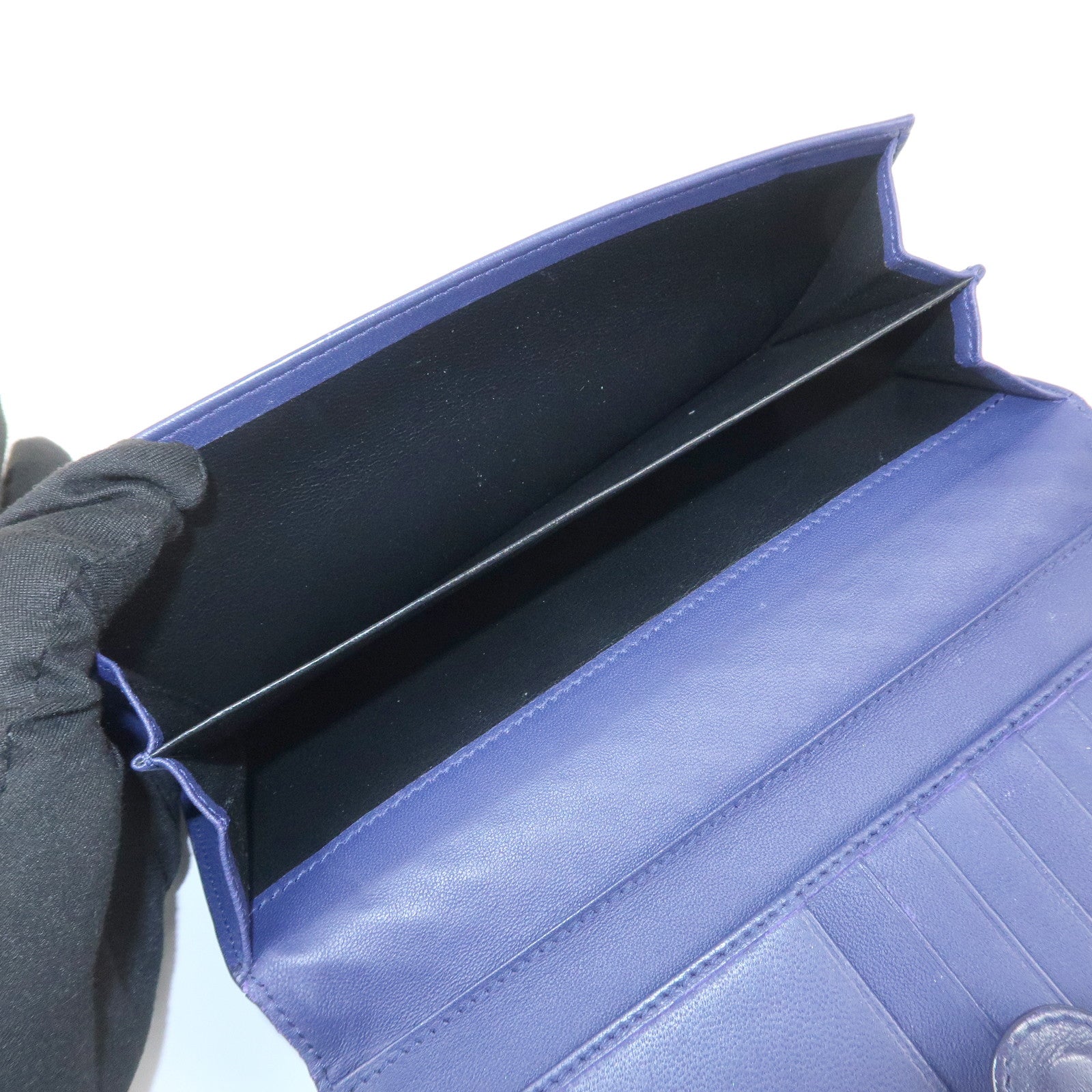 BOTTEGA VENETA Intrecciato Leather Long Flap Wallet Blue