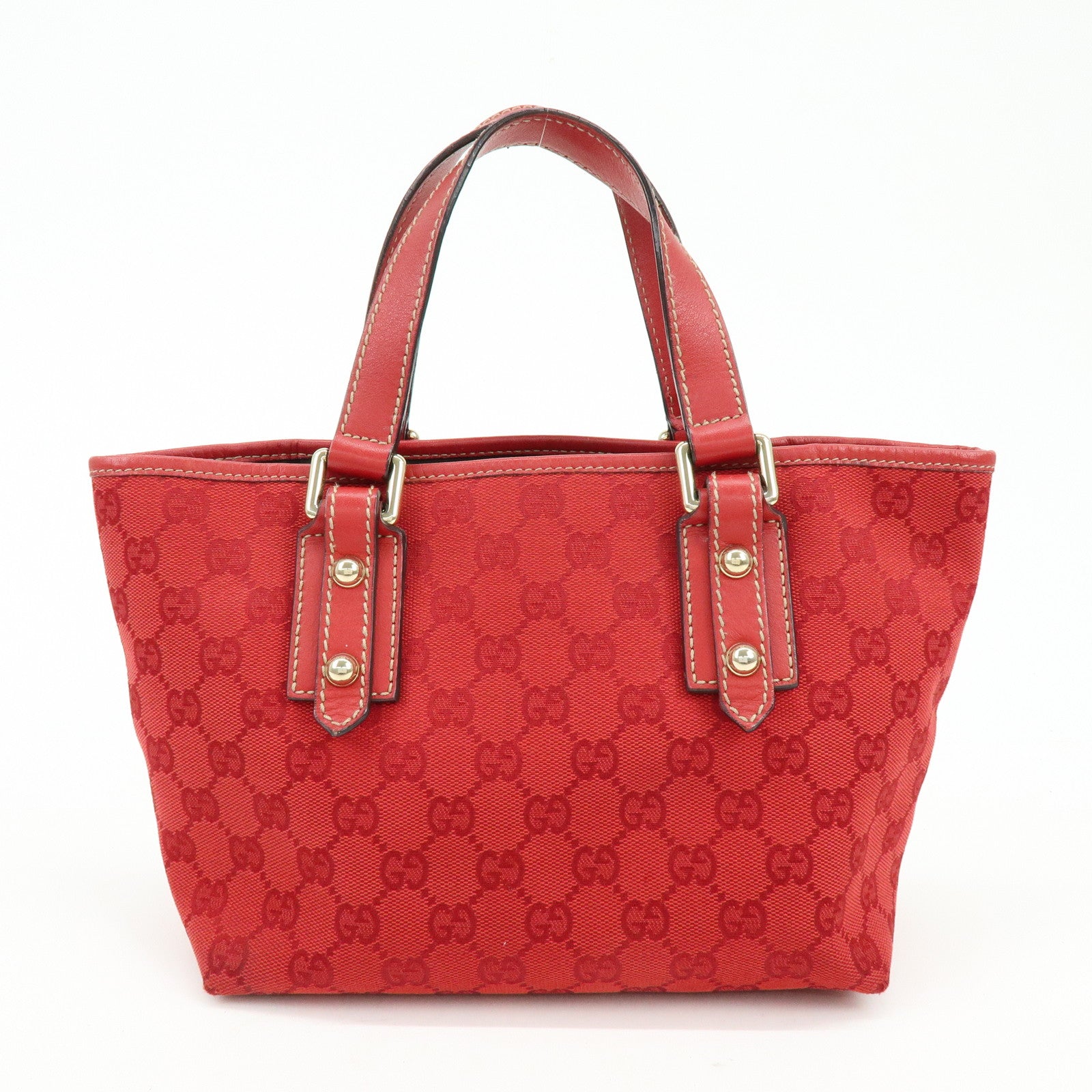 GUCCI GG Canvas Leather Tote Bag Hand Bag Red 257249
