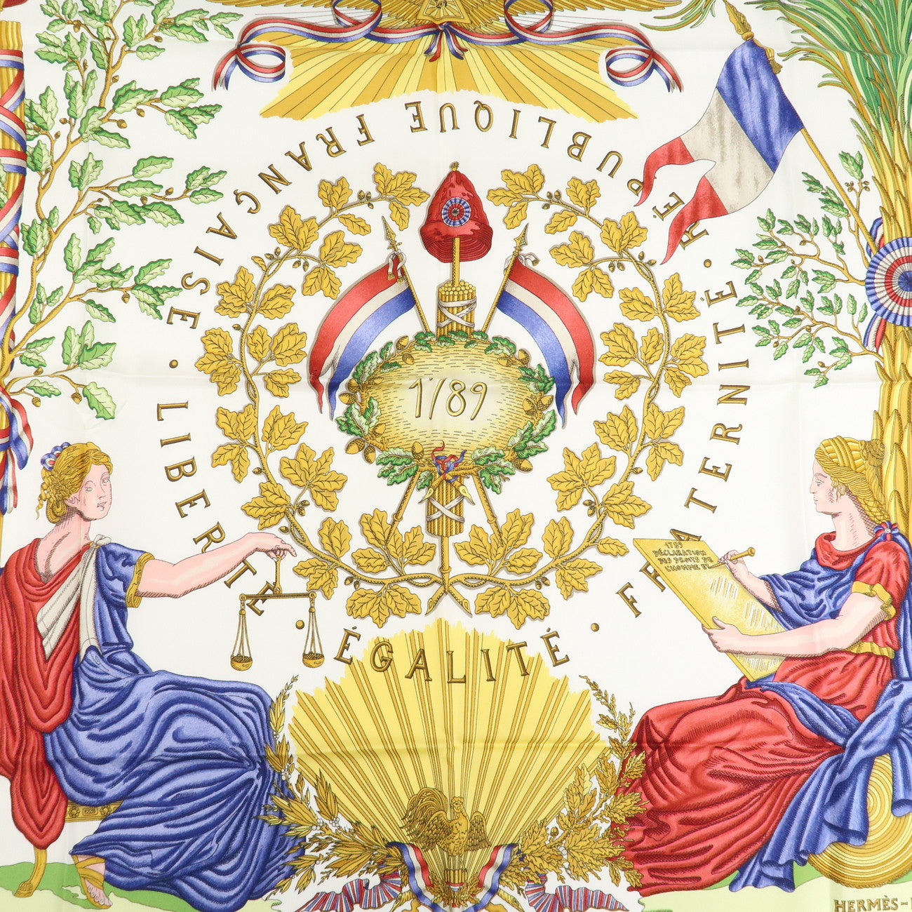 HERMES Carre 90 Silk 100% Scarf Blue Multi Color Used