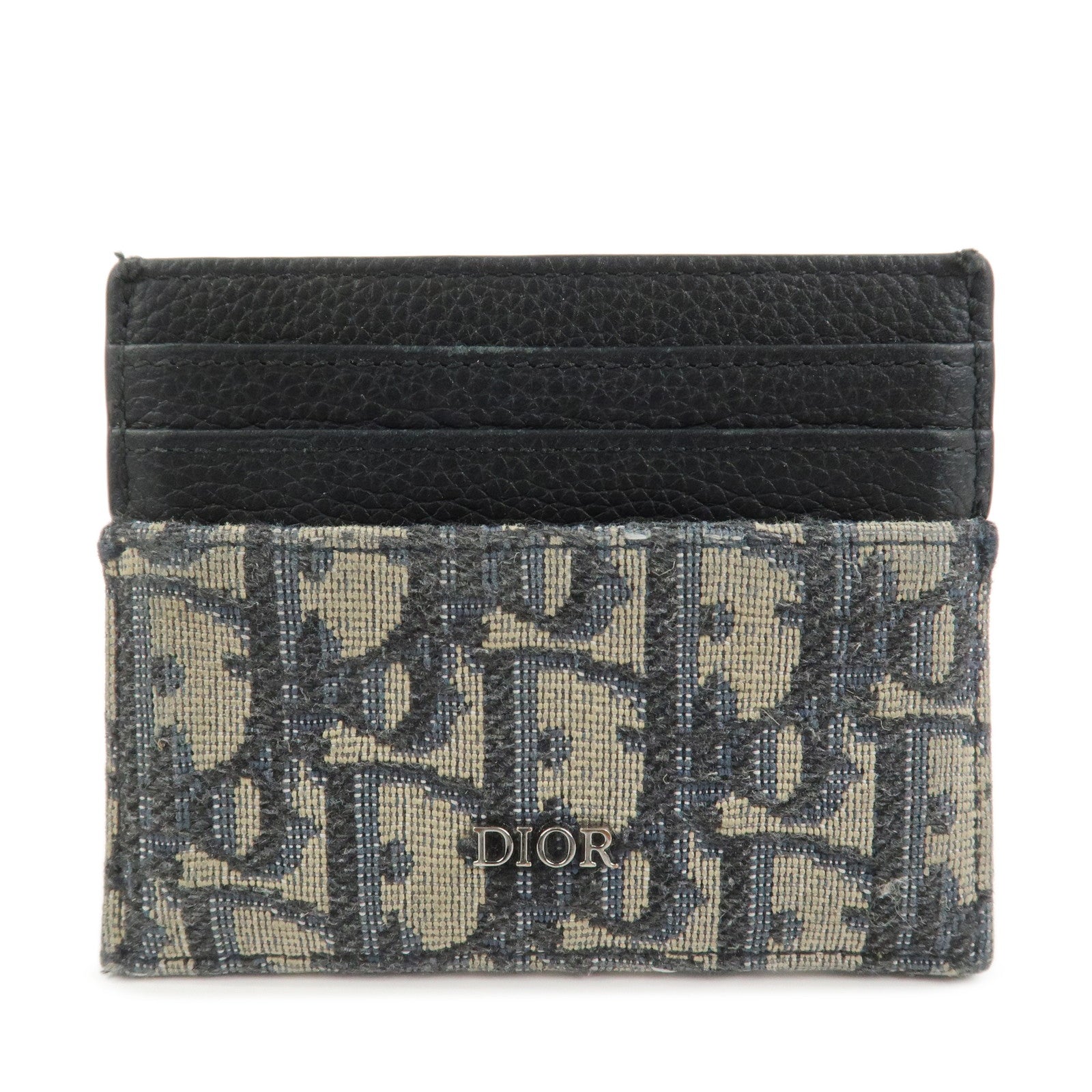 Christian Dior Trotter Jacguard Canvas Leather Card Case Navy