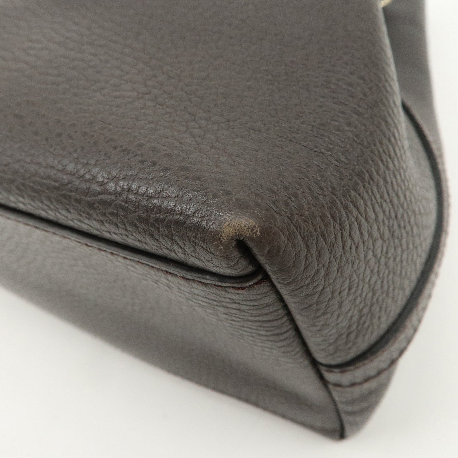 GUCCI Logo Leather Tote Bag Shoulder Bag Dark Brown 419689