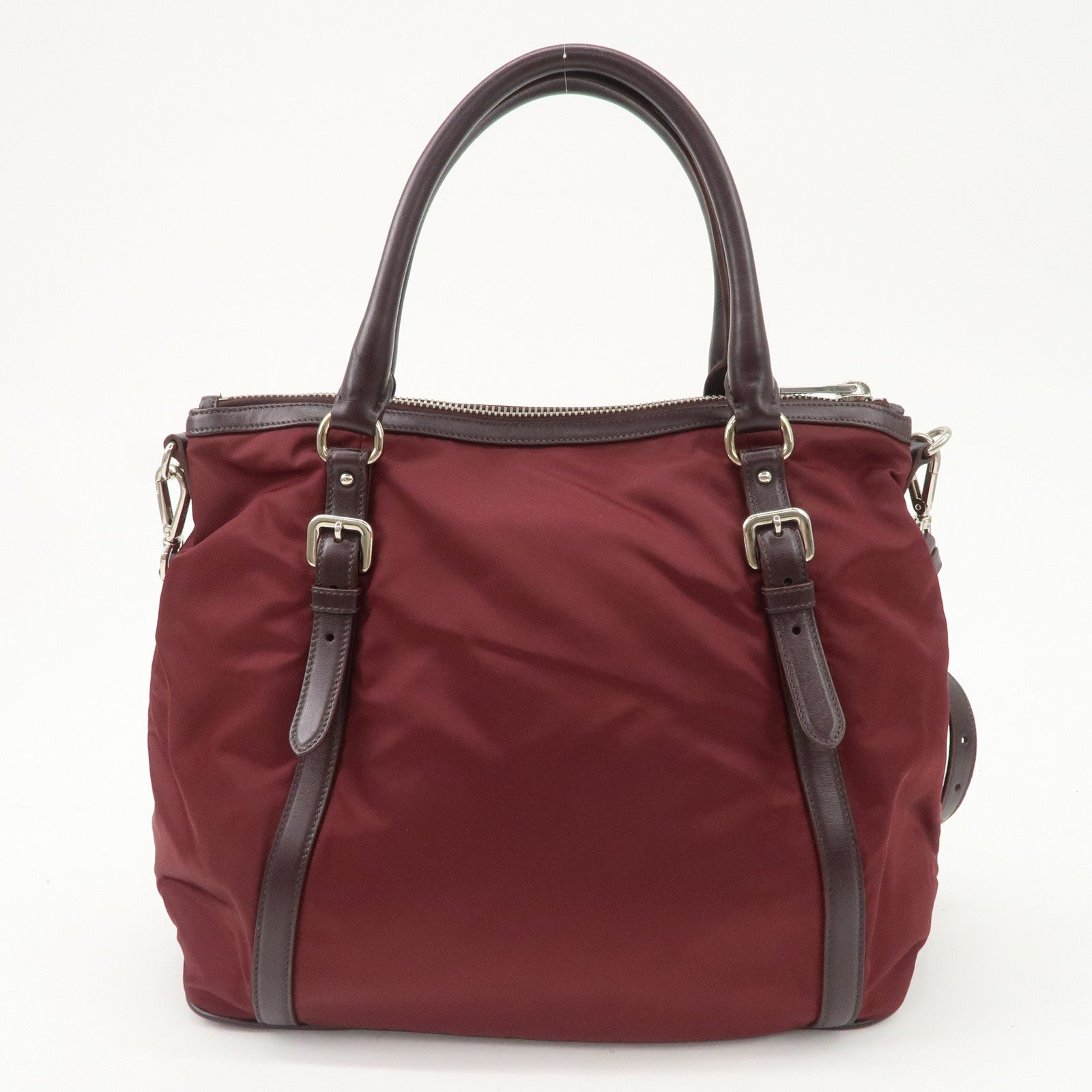Prada Logo Tessuto Nylon Hand Bag Shoulder Bag Burgundy Red BR5116 Used