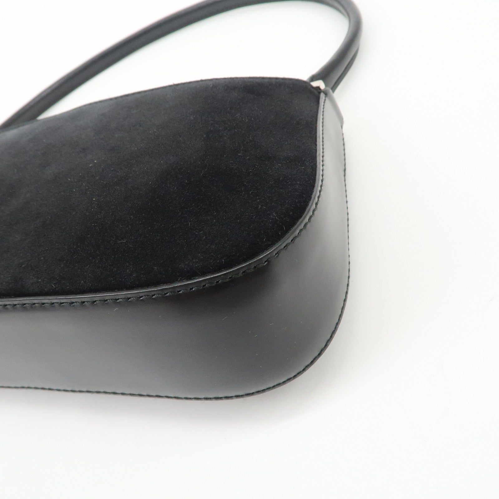 Ferragamo Logo Leather Suede Shoulder Bag Hand Bag Black