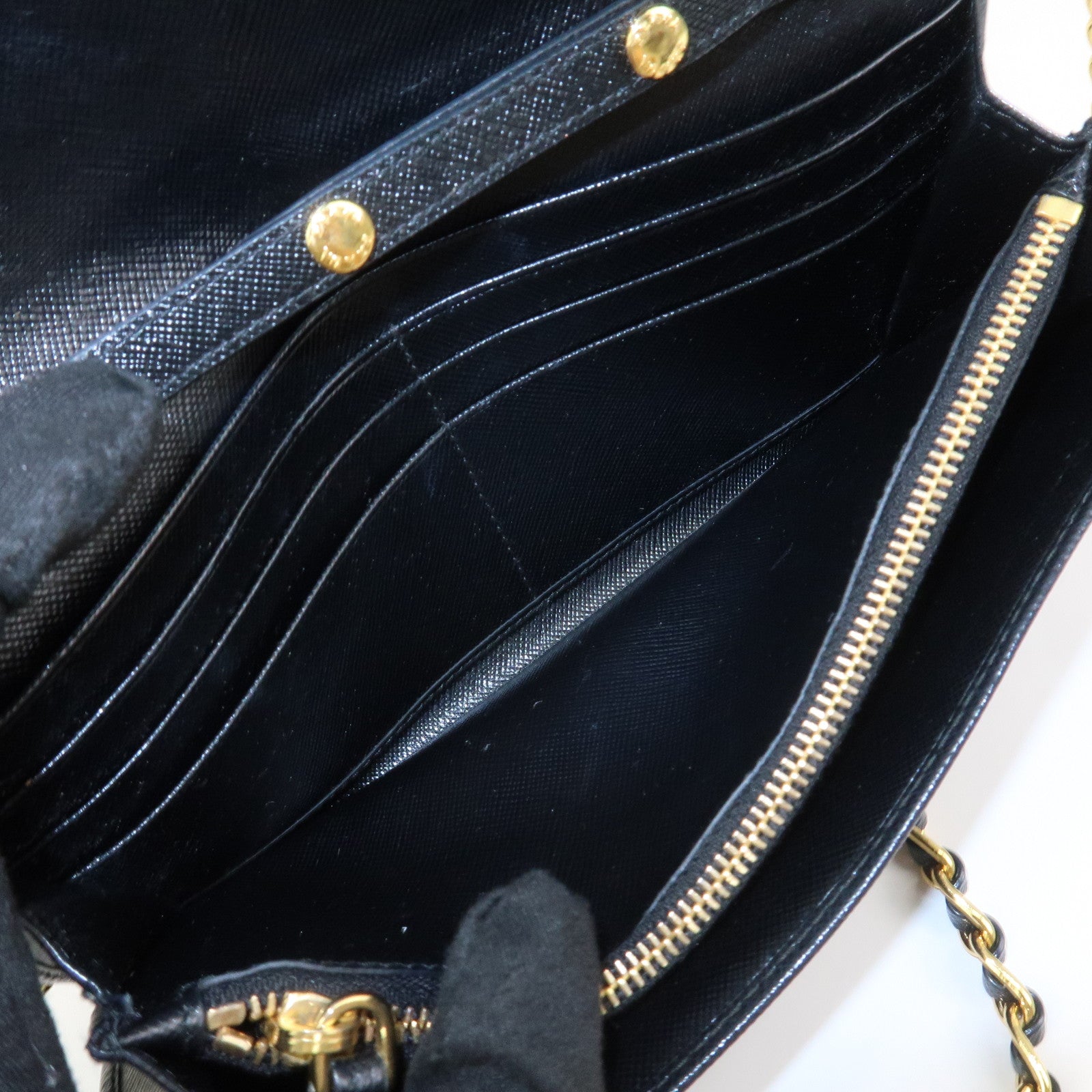 PRADA Saffiano Leather Chain Wallet WOC Black 1M1290
