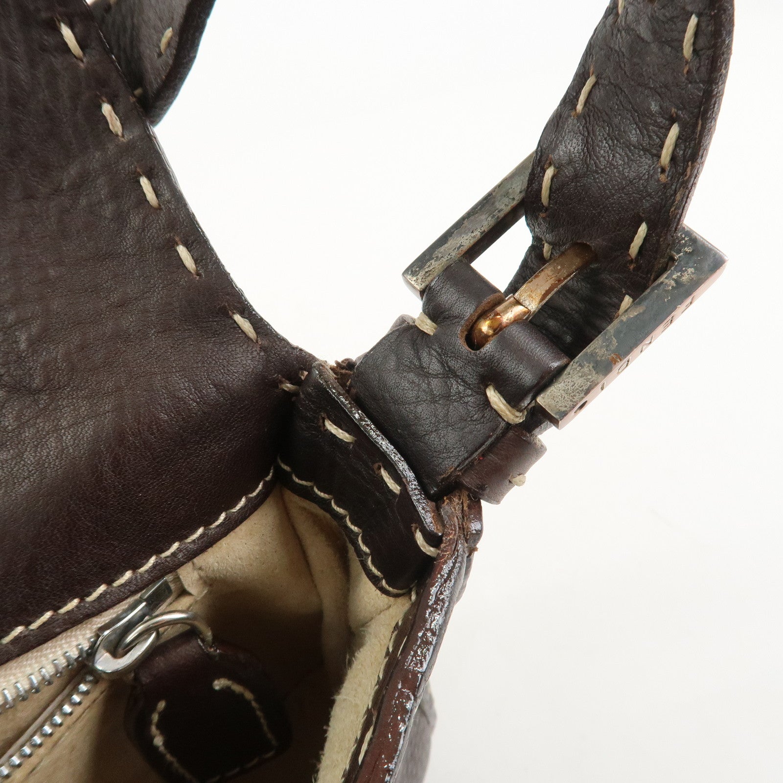 FENDI Mamma Baguette Selleria Logo Leather Shoulder Bag 8BR000