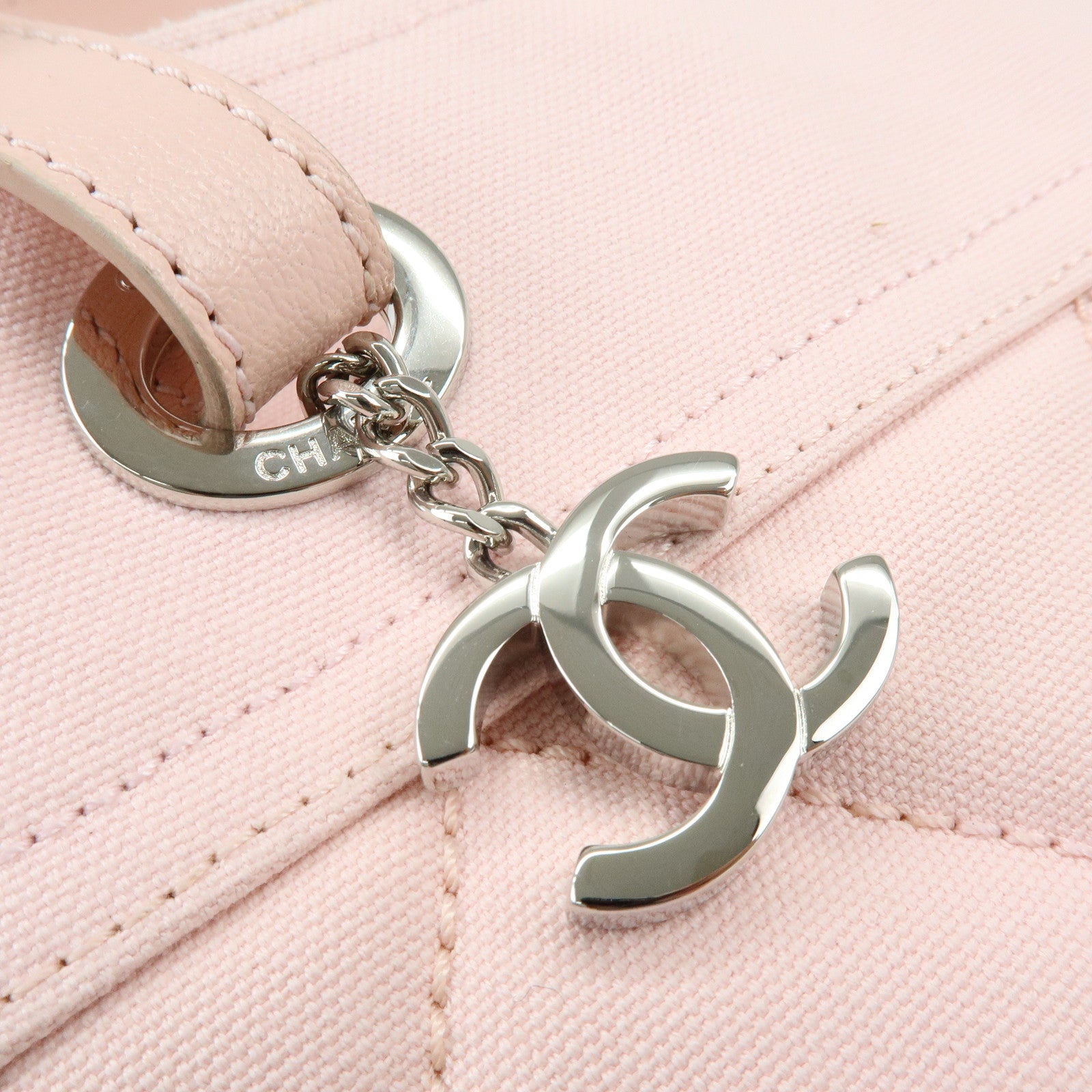 CHANEL Paris Biarritz PM Canvas Leather Tote Bag Pink A34208