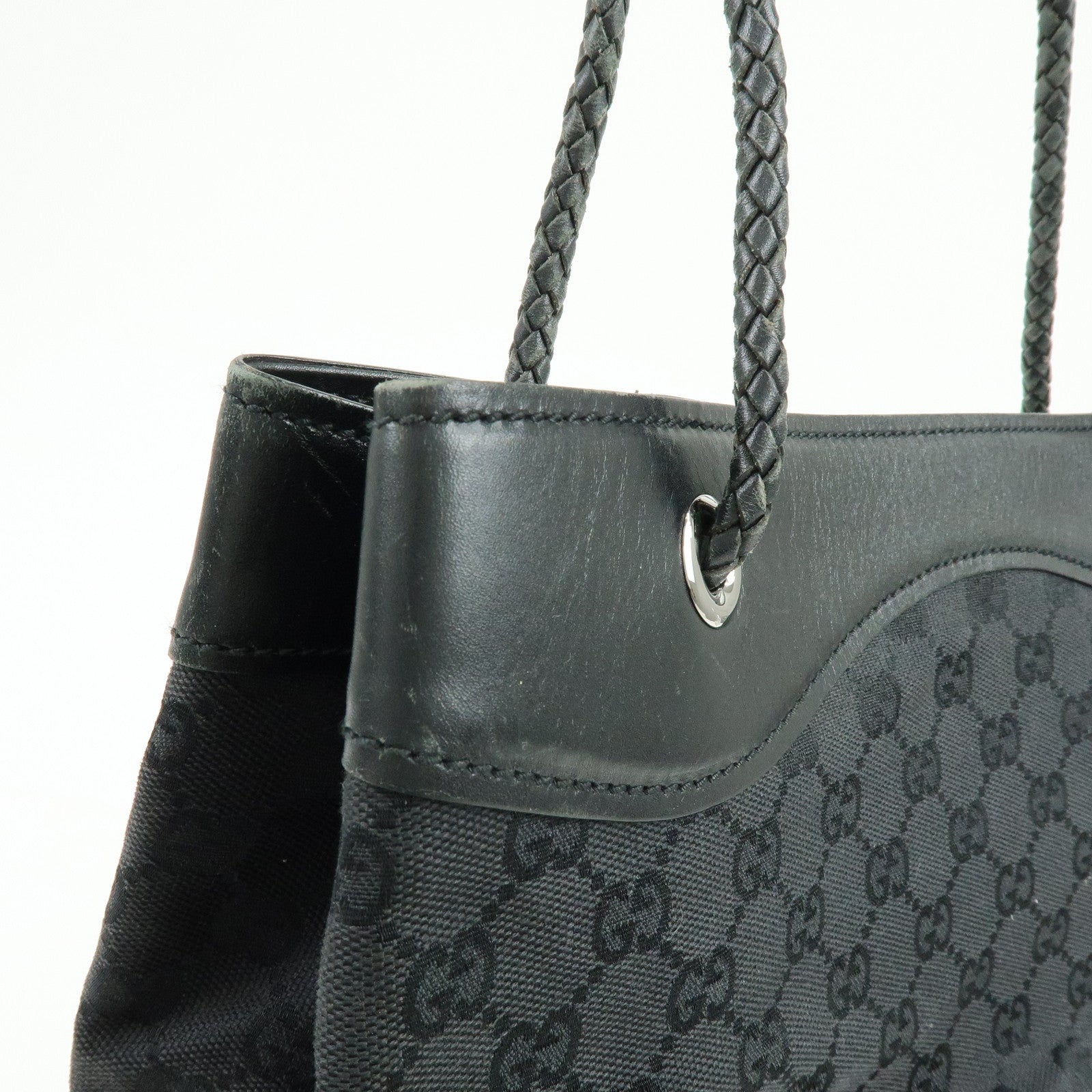 GUCCI GG Canvas Leather Tote Bag Shoulder Bag Black 109141