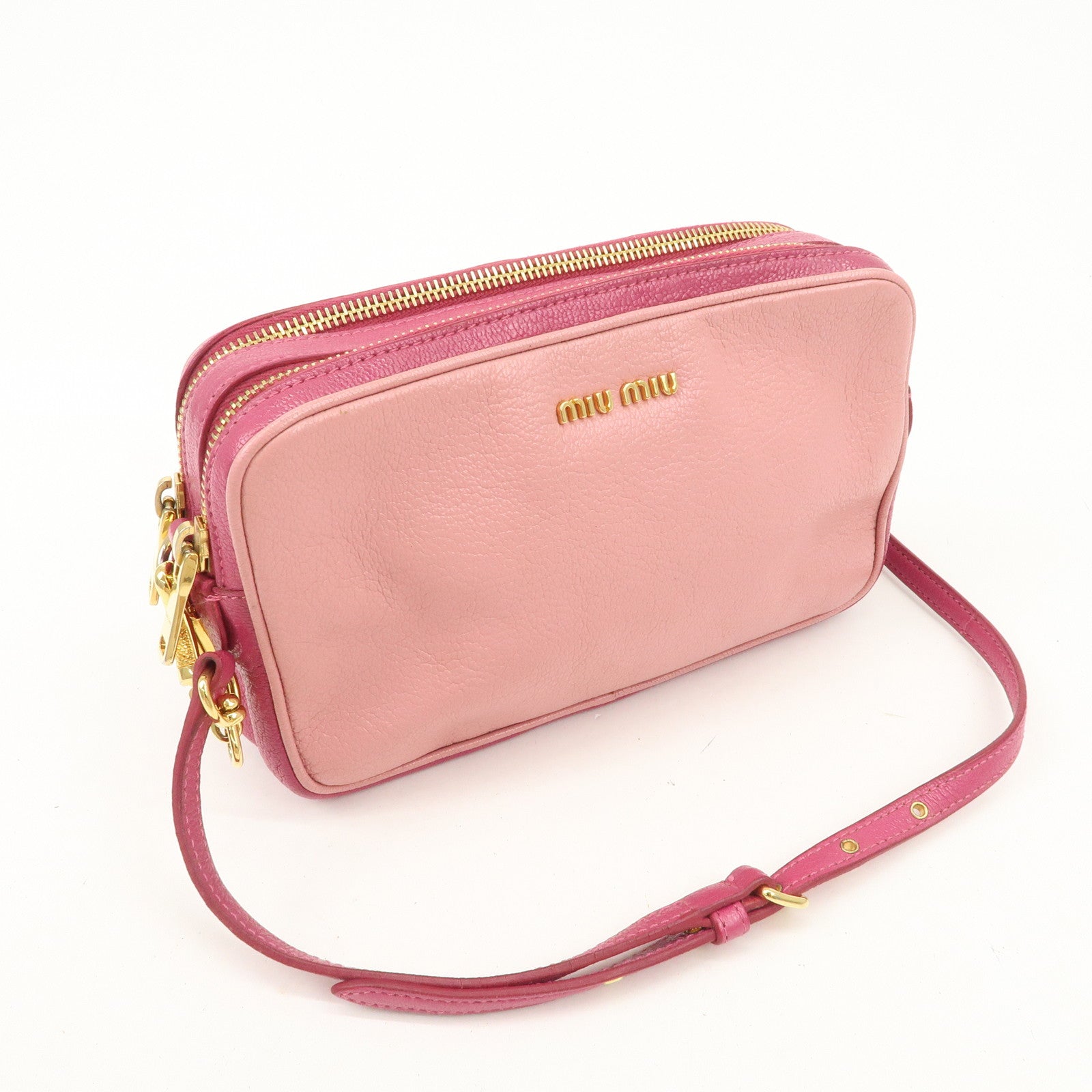 MIU MIU Leather Shoulder Bag Crossbody Bag Pink Used