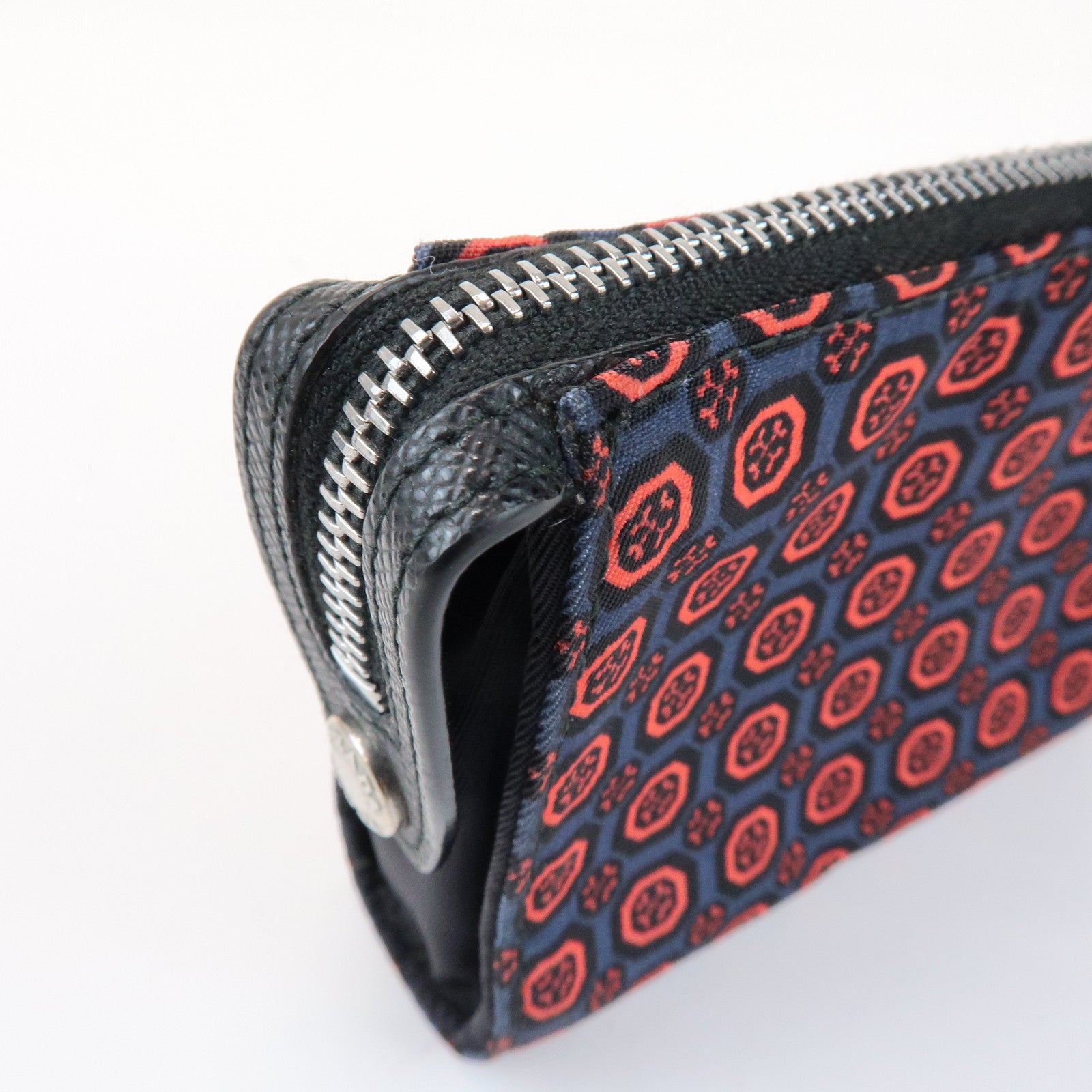 PRADA Triangle Logo Mini Pouch Key Ring Coin Case Navy Red 2TT072
