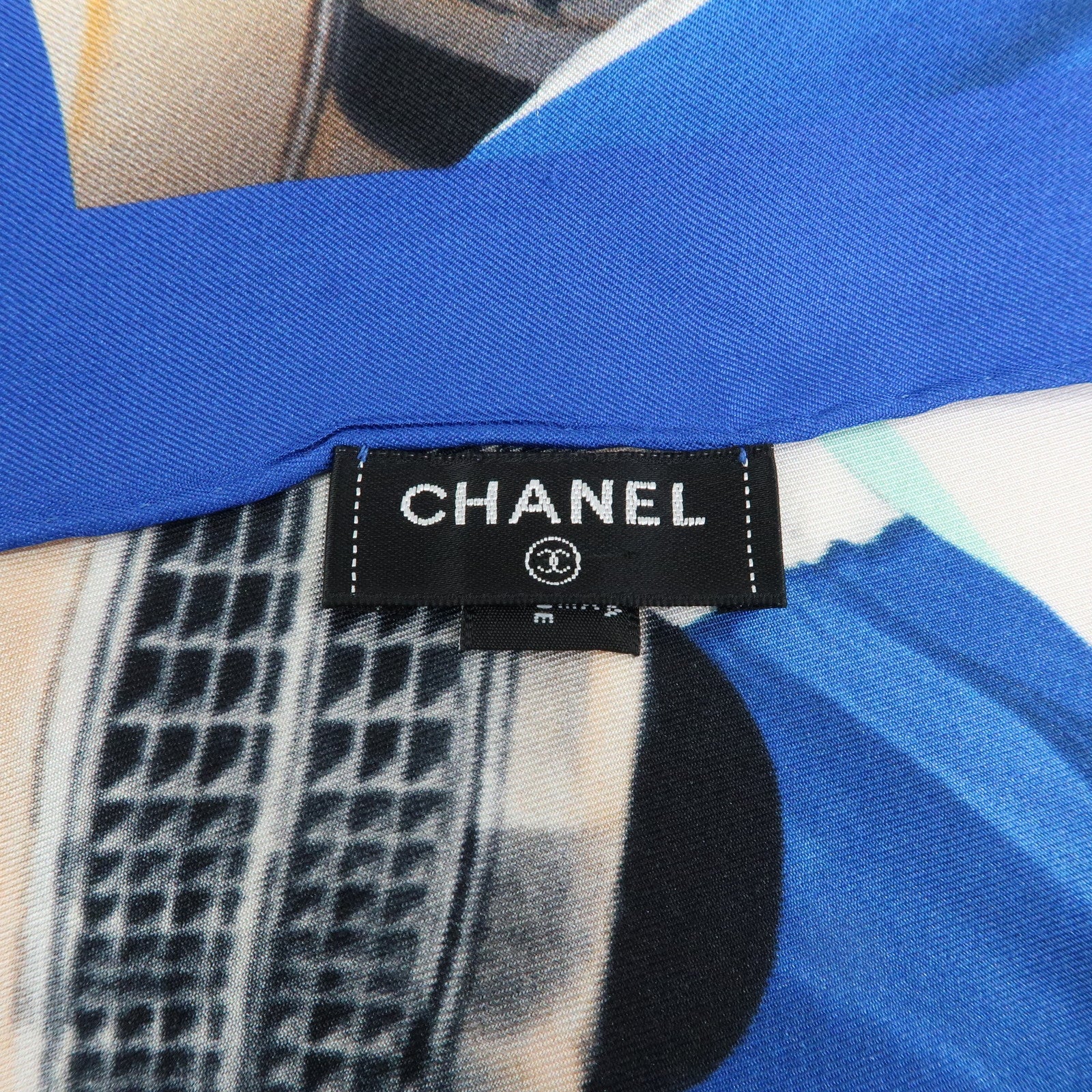CHANEL Silk 100% Scarf Classic Car Print Blue Pink