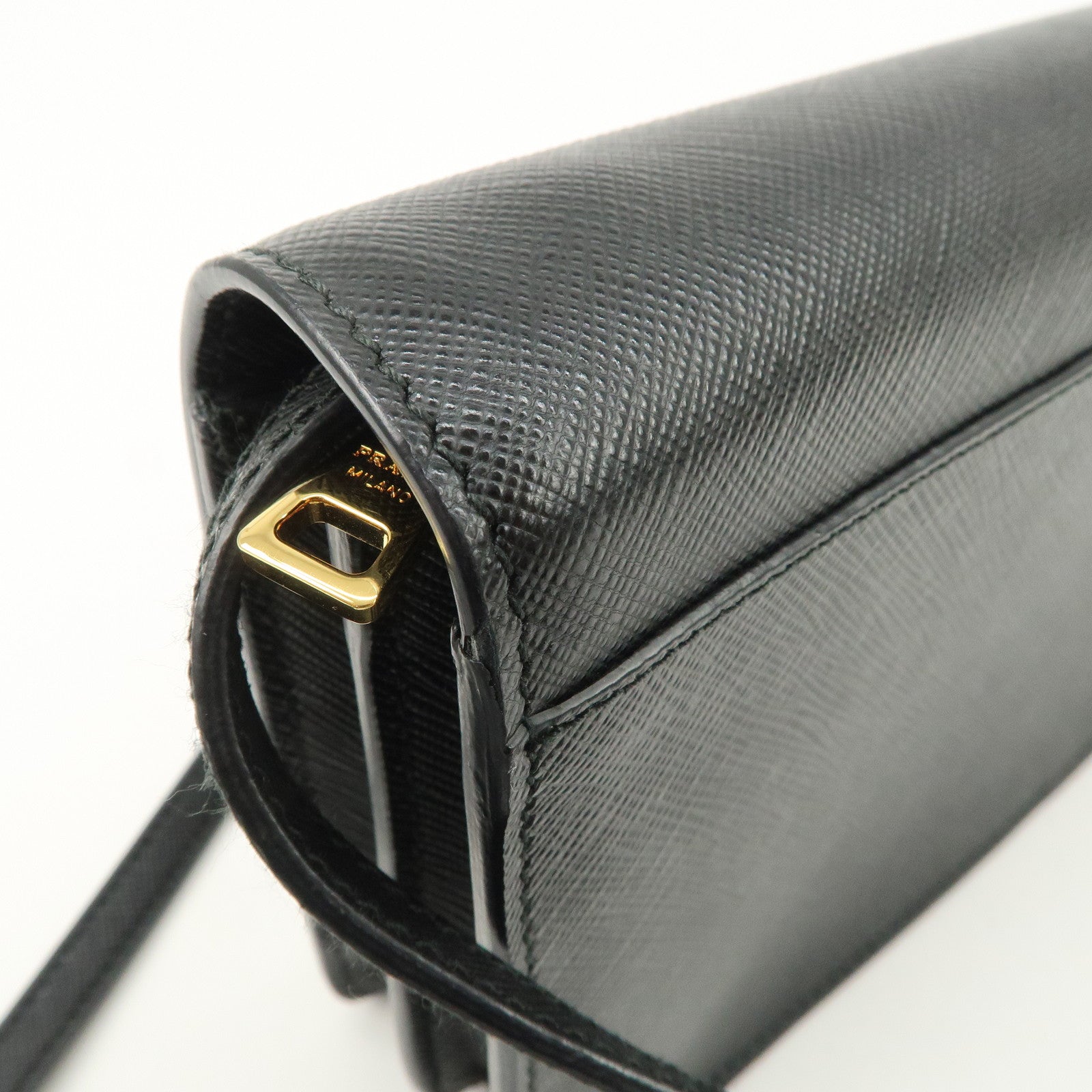 PRADA Saffiano Leather Shoulder Wallet Shoulder Bag Black BT1019