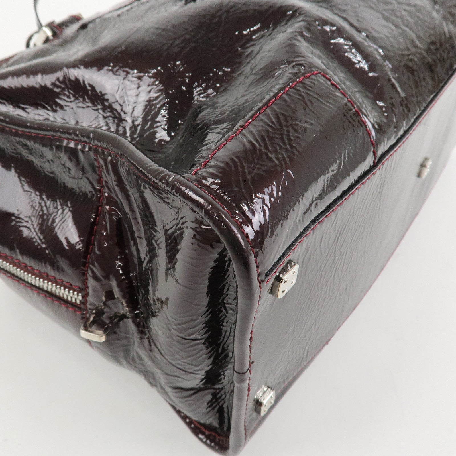 LOEWE Amazona Patent Leather Hand Bag Burgundy