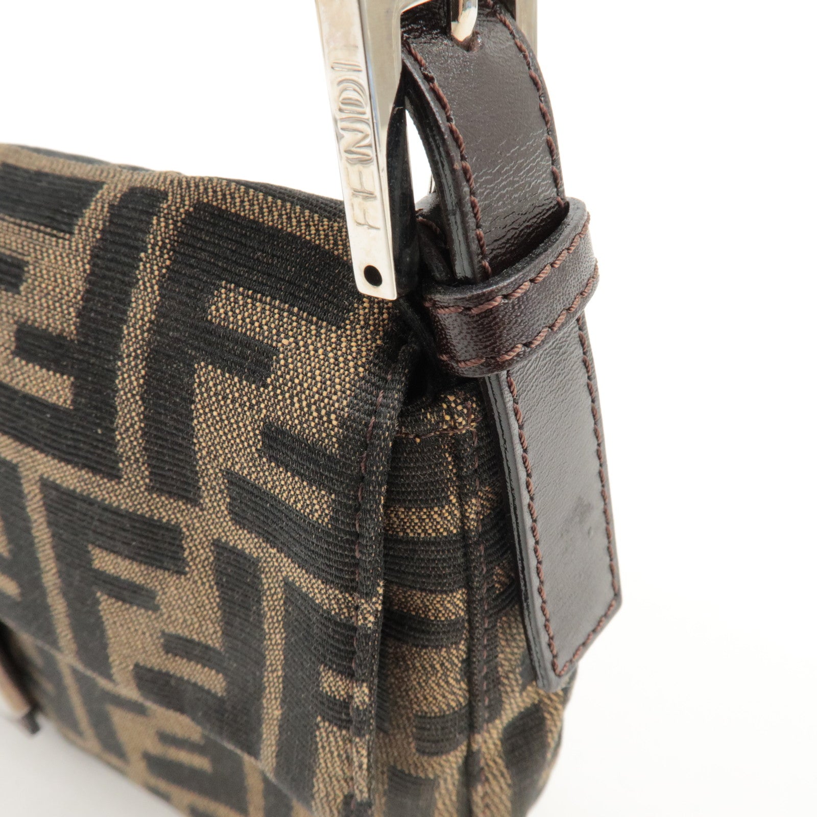 FENDI Mamma Baguette Zucca Canvas Shoulder Bag Brown Black 26424 Used