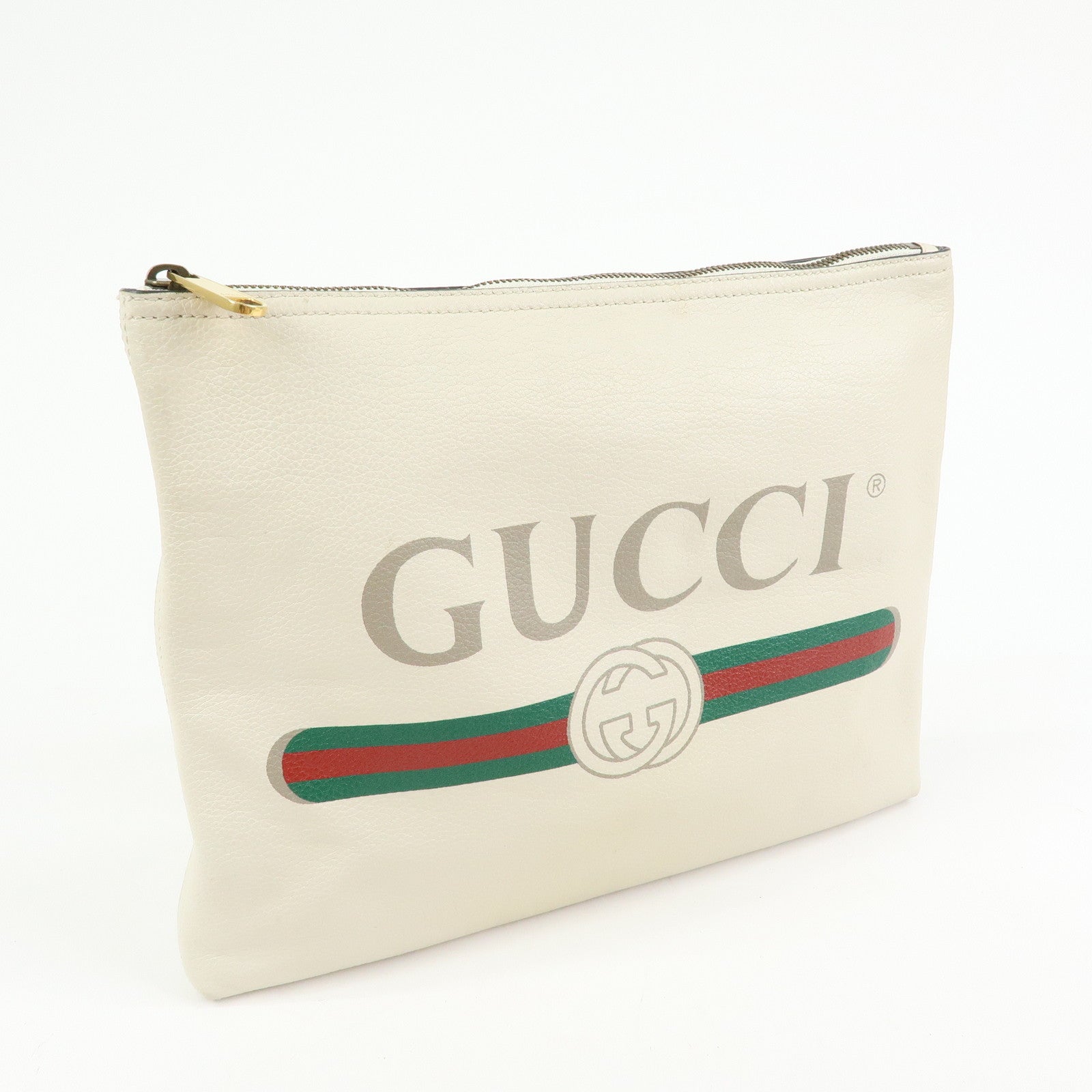 GUCCI Sherry Vintage Logo Leather Clutch Bag Pouch Ivory 500987