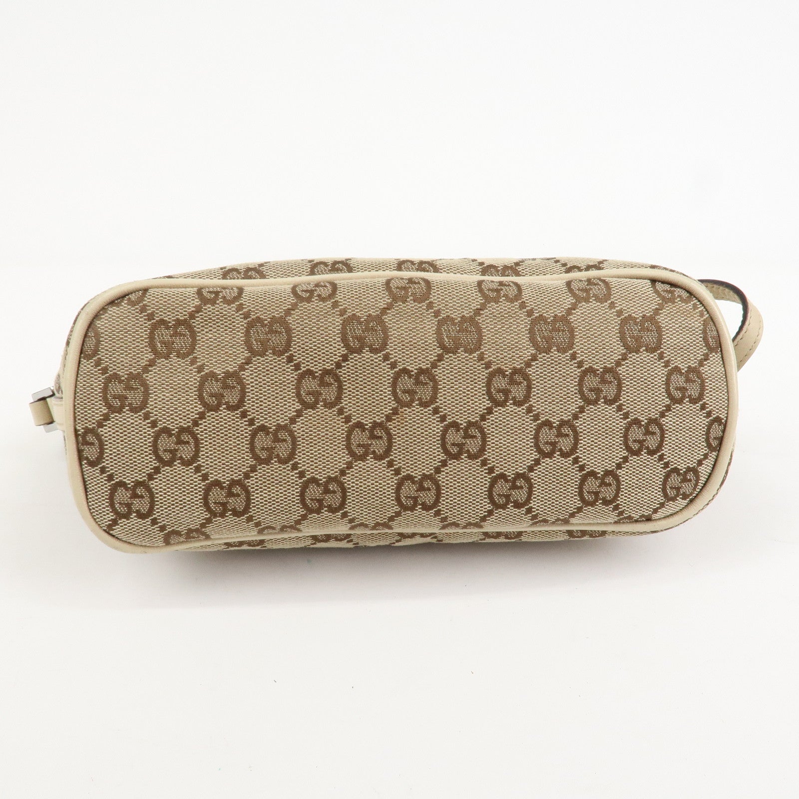 GUCCI Boat Bag GG Canvas Leather Hand Bag Pouch Beige Brown 07198