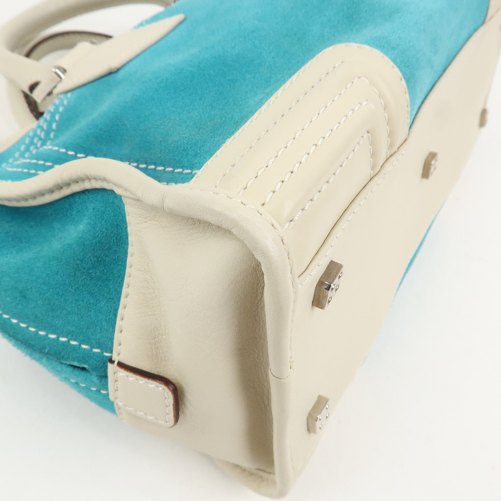 LOEWE Anagram Suede Leather Amazona 28 Hand Bag Blue White