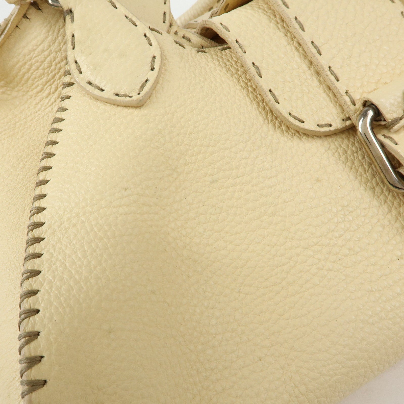 FENDI Selleria Leather Hand Bag Shoulder Bag Cream 8BR457