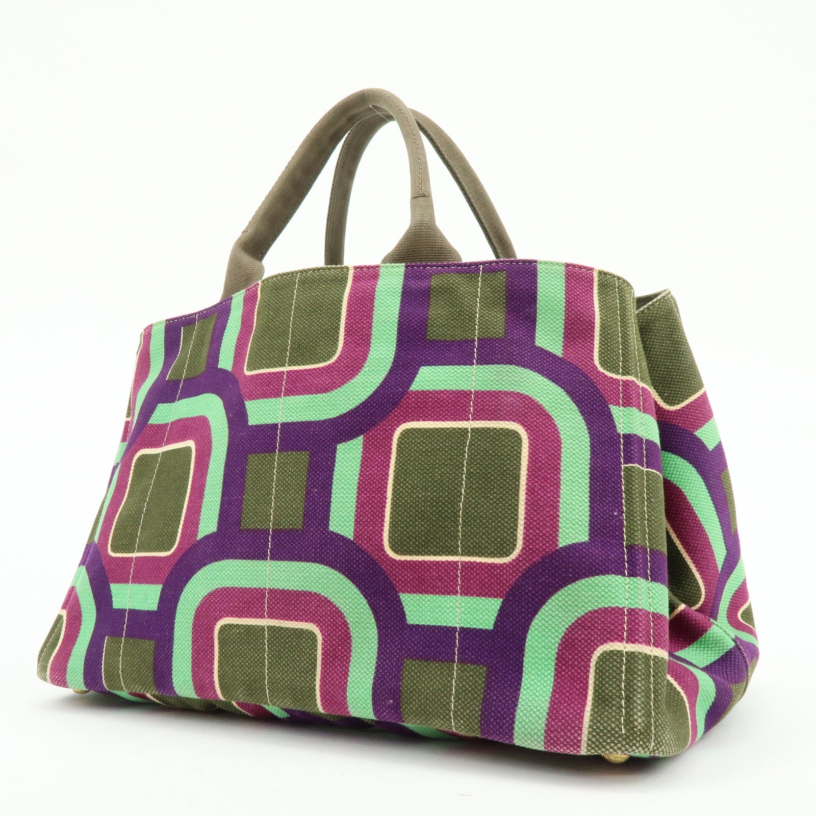 PRADA Triangle Logo Canapa Large Canvas Tote Bag Hand Bag BN1872