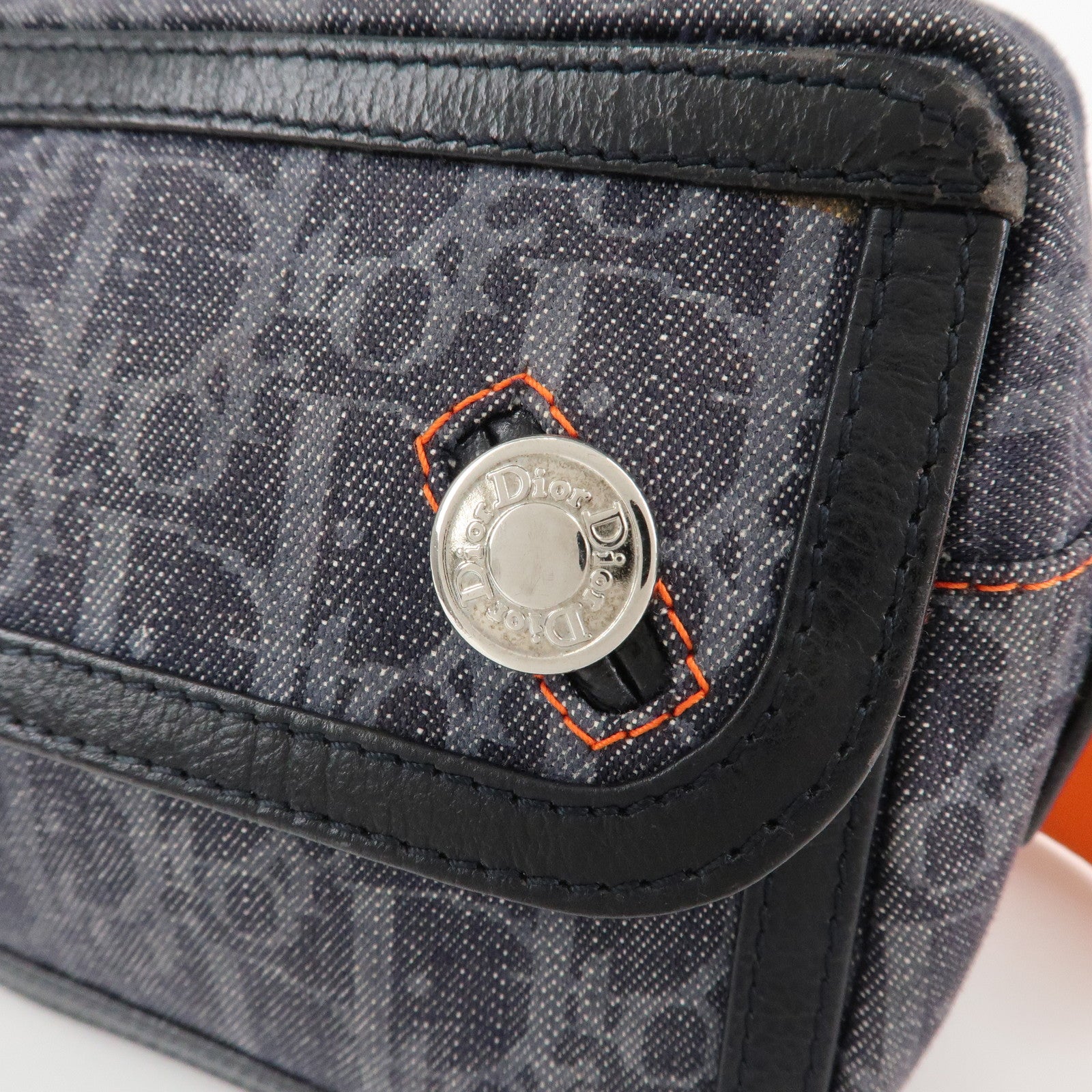 Christian Dior Flight Line Trotter Denim Leather Shoulder Bag Indigo Blue Orange Used