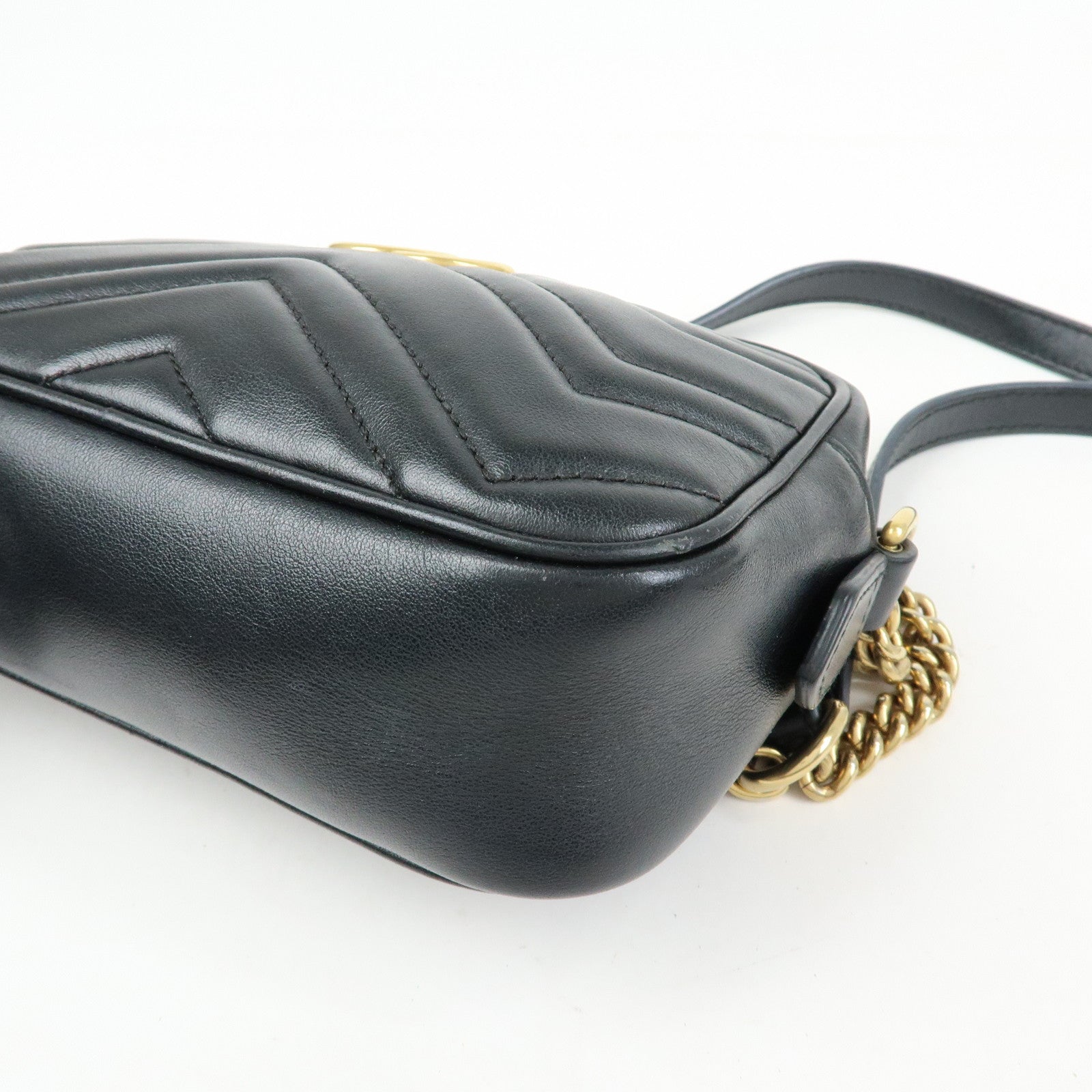 GUCCI GG Marmont Leather Shoulder Crossbody Bag Black 448065