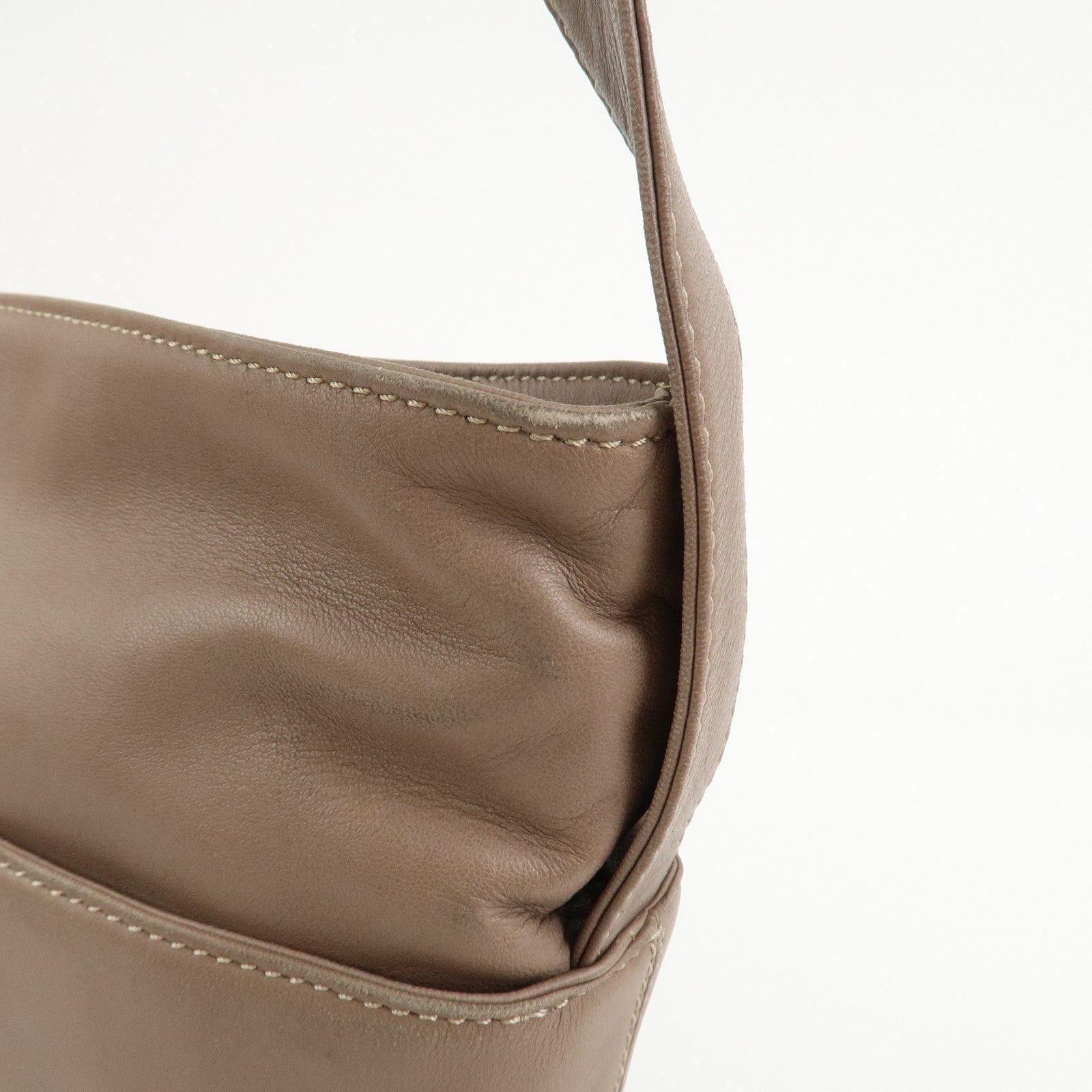 CELINE Logo Leather Shoulder Bag Crossbody Bag Greige