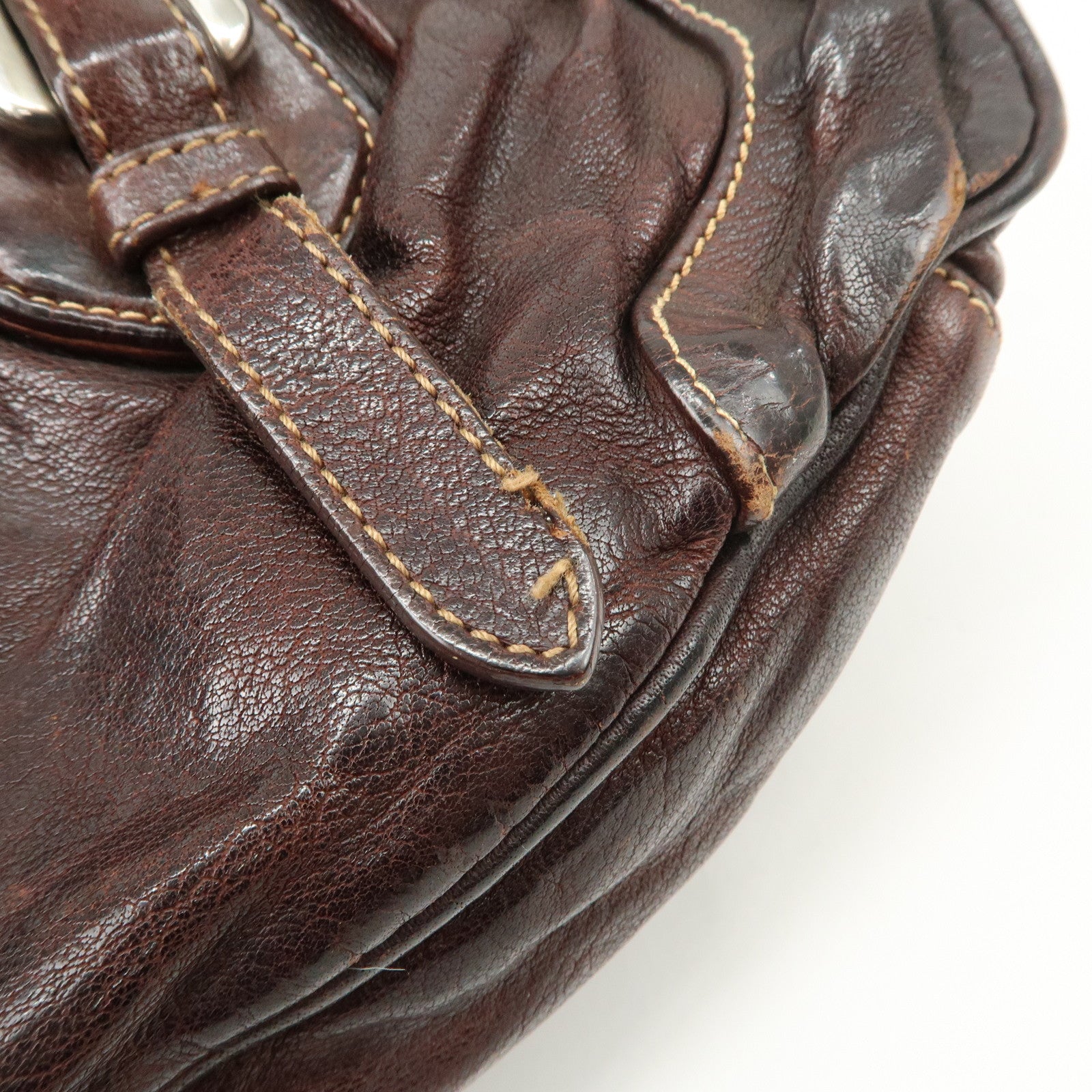 PRADA Triangle Logo Leather 2Way Bag Hand Bag Dark Brown BN1279 Used